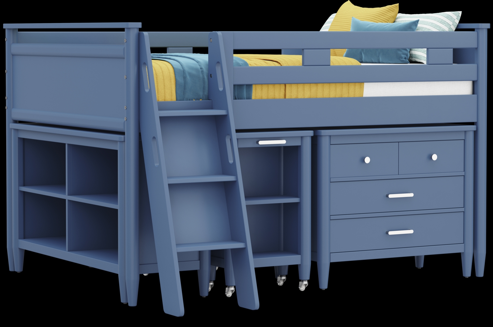 Kids Modern Colors Slate Blue Full Loft Bed with Loft Chest, Bookcase and Desk - Thumbnail - Image 1