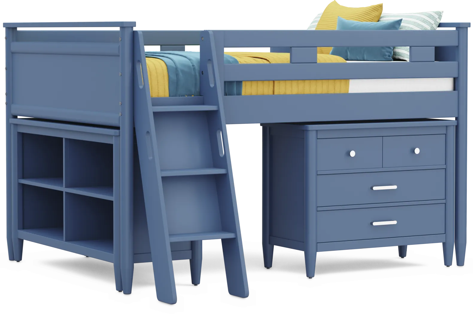 Kids Modern Colors Slate Blue Full Loft with Loft Chest and Bookcase - Thumbnail - Image 1