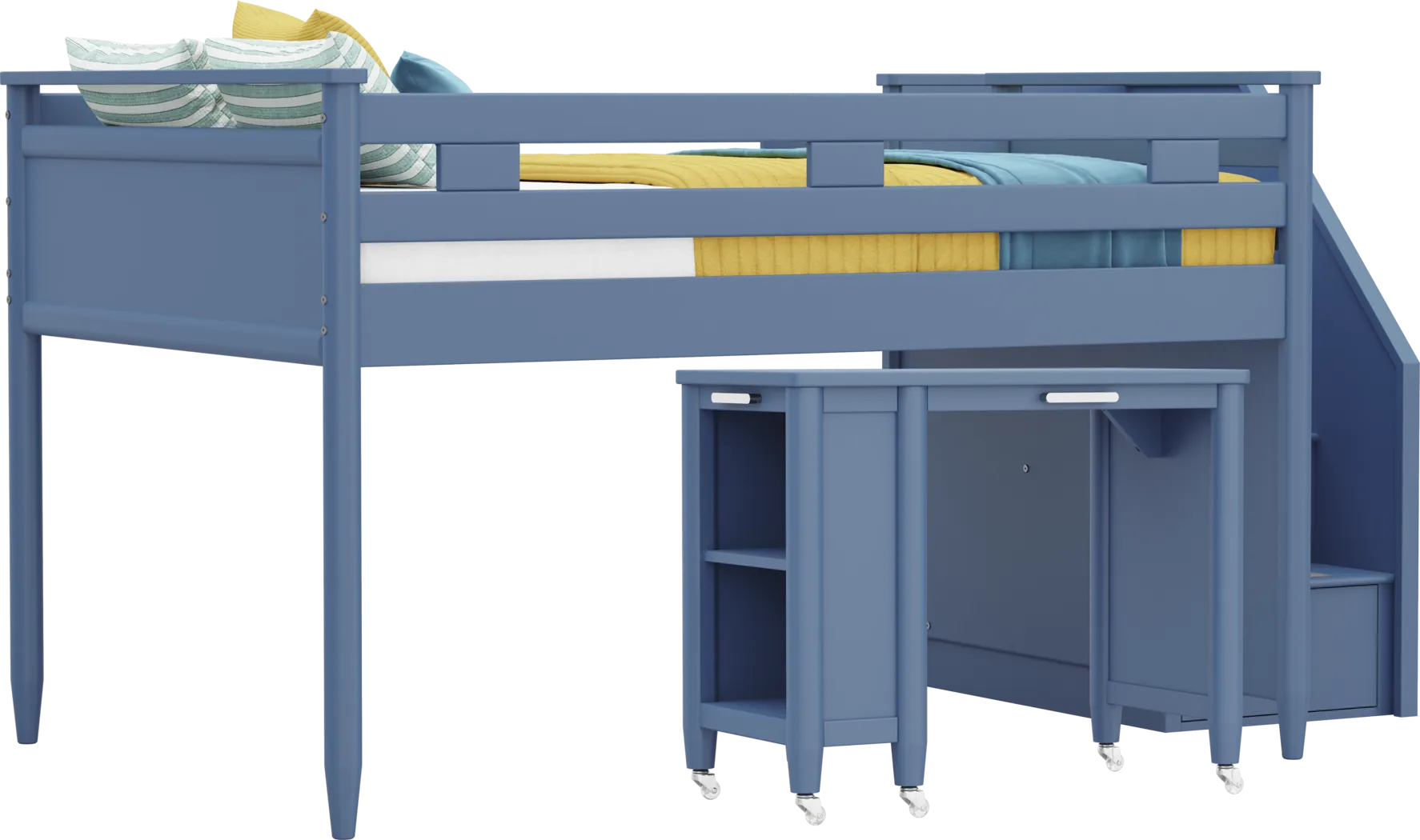 Kids Modern Colors Slate Blue Full Step Loft with Desk - Thumbnail - Image 1