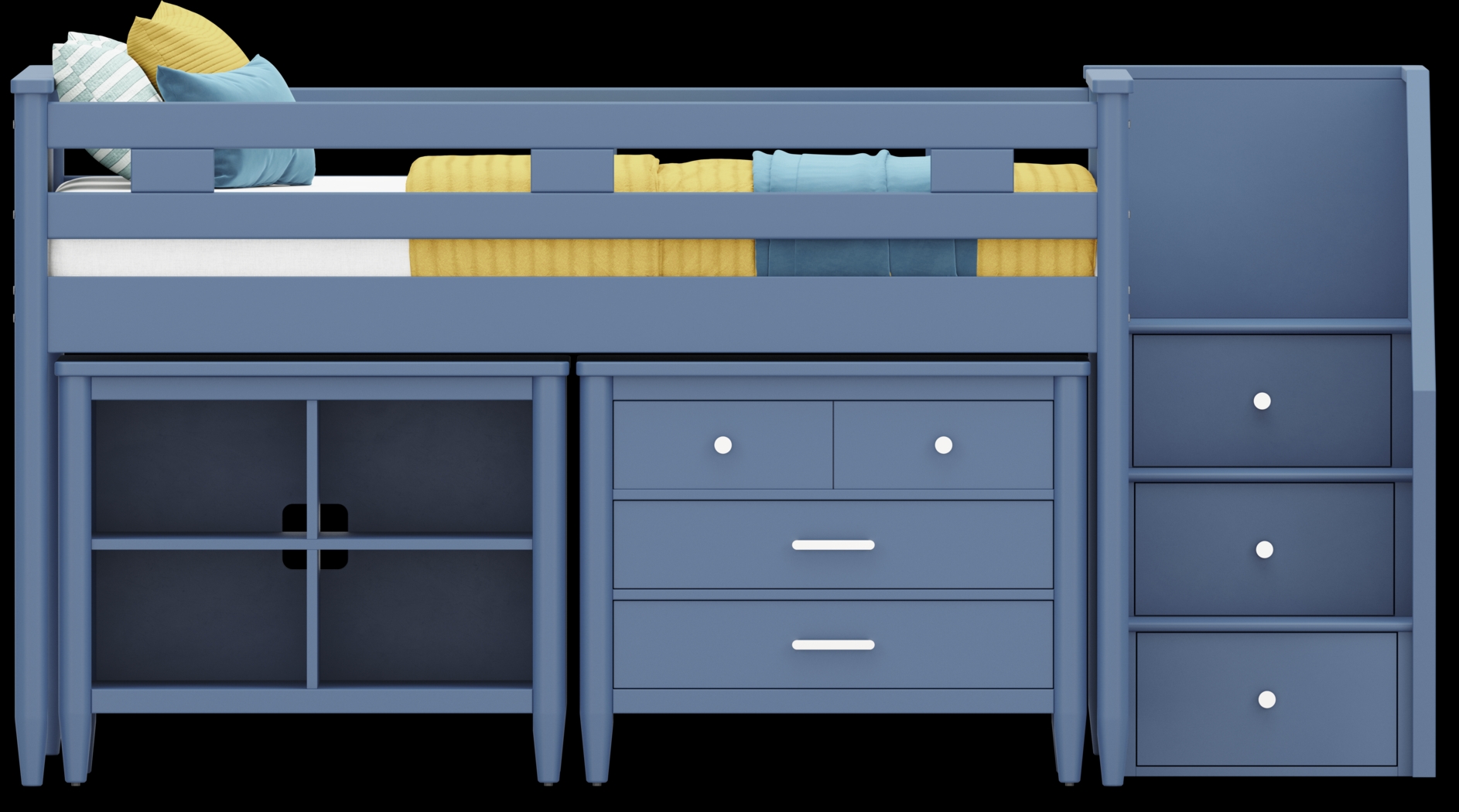 Kids Modern Colors Slate Blue Full Step Loft with Loft Chest and Bookcase - Thumbnail - Image 3