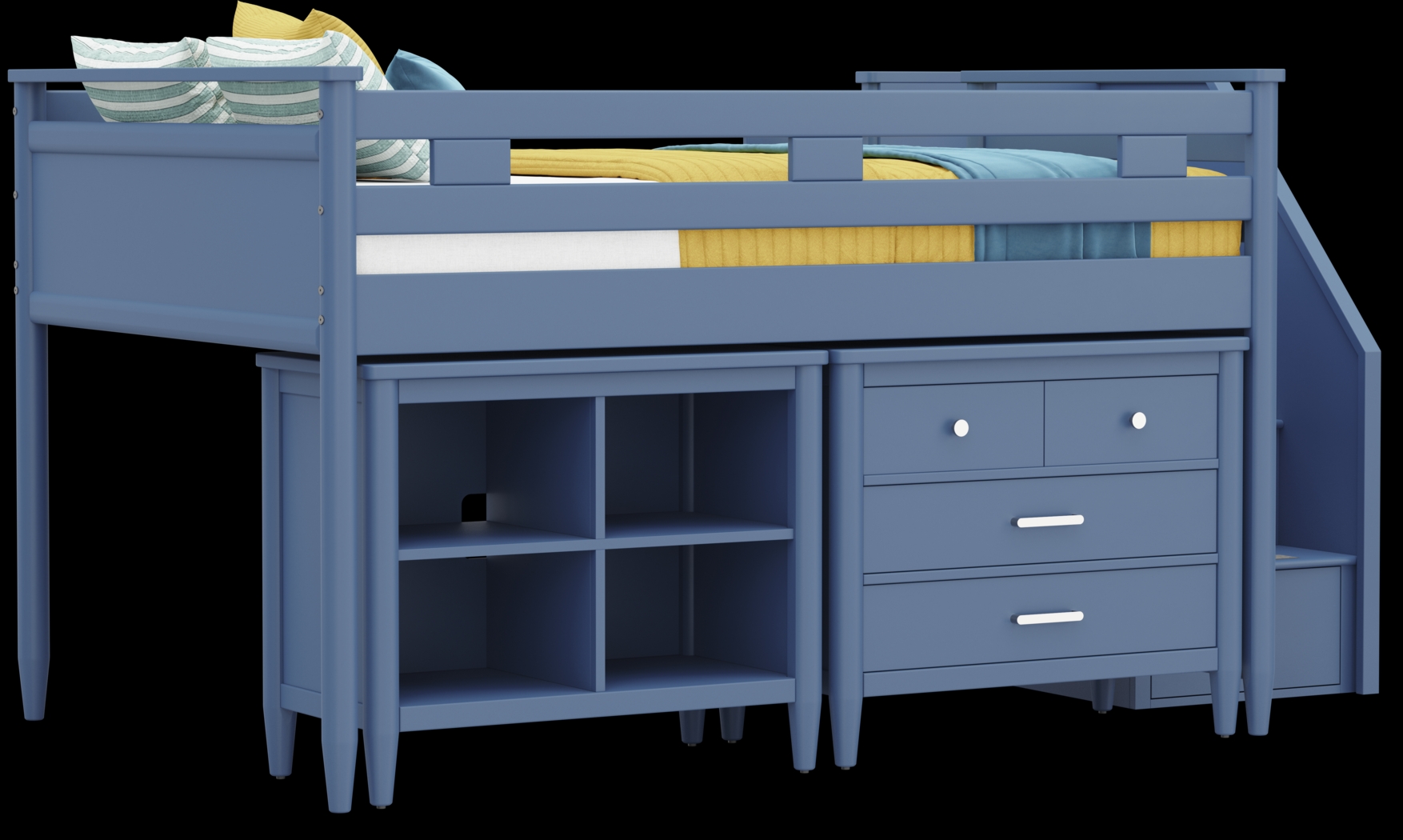 Kids Modern Colors Slate Blue Full Step Loft with Loft Chest and Bookcase - Thumbnail - Image 1