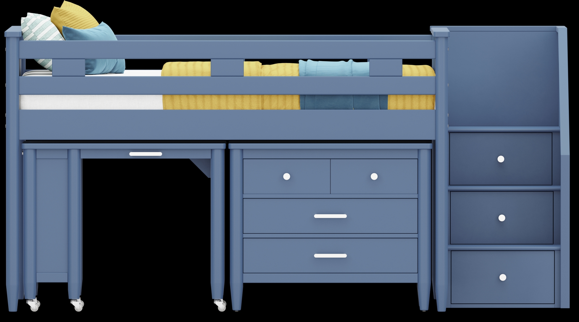 Kids Modern Colors Slate Blue Full Step Loft with Loft Chest and Desk - Thumbnail - Image 3