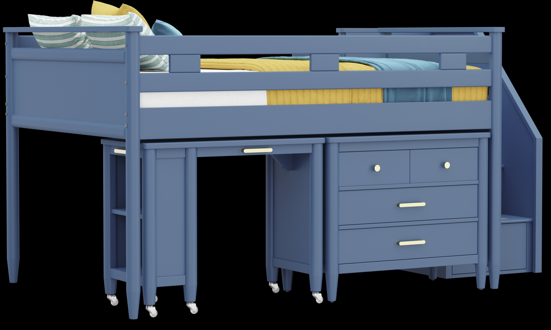 Kids Modern Colors Slate Blue Full Step Loft with Loft Chest and Desk - Thumbnail - Image 4