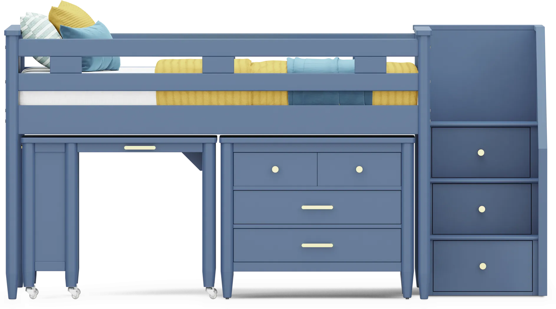 Kids Modern Colors Slate Blue Full Step Loft with Loft Chest and Desk - Image 5