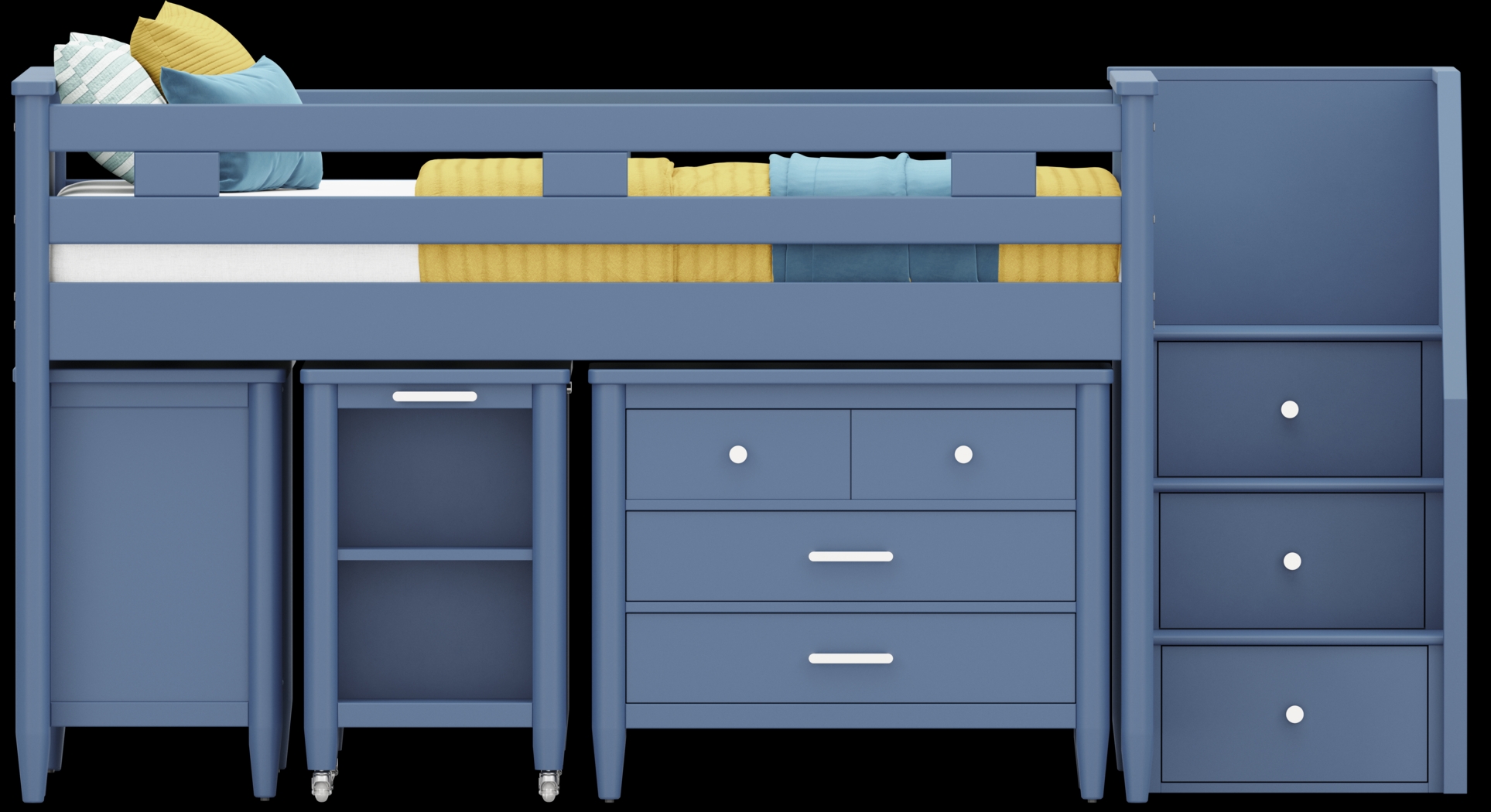 Kids Modern Colors Slate Blue Full Step Loft with Loft Chest, Bookcase and Desk - Thumbnail - Image 3