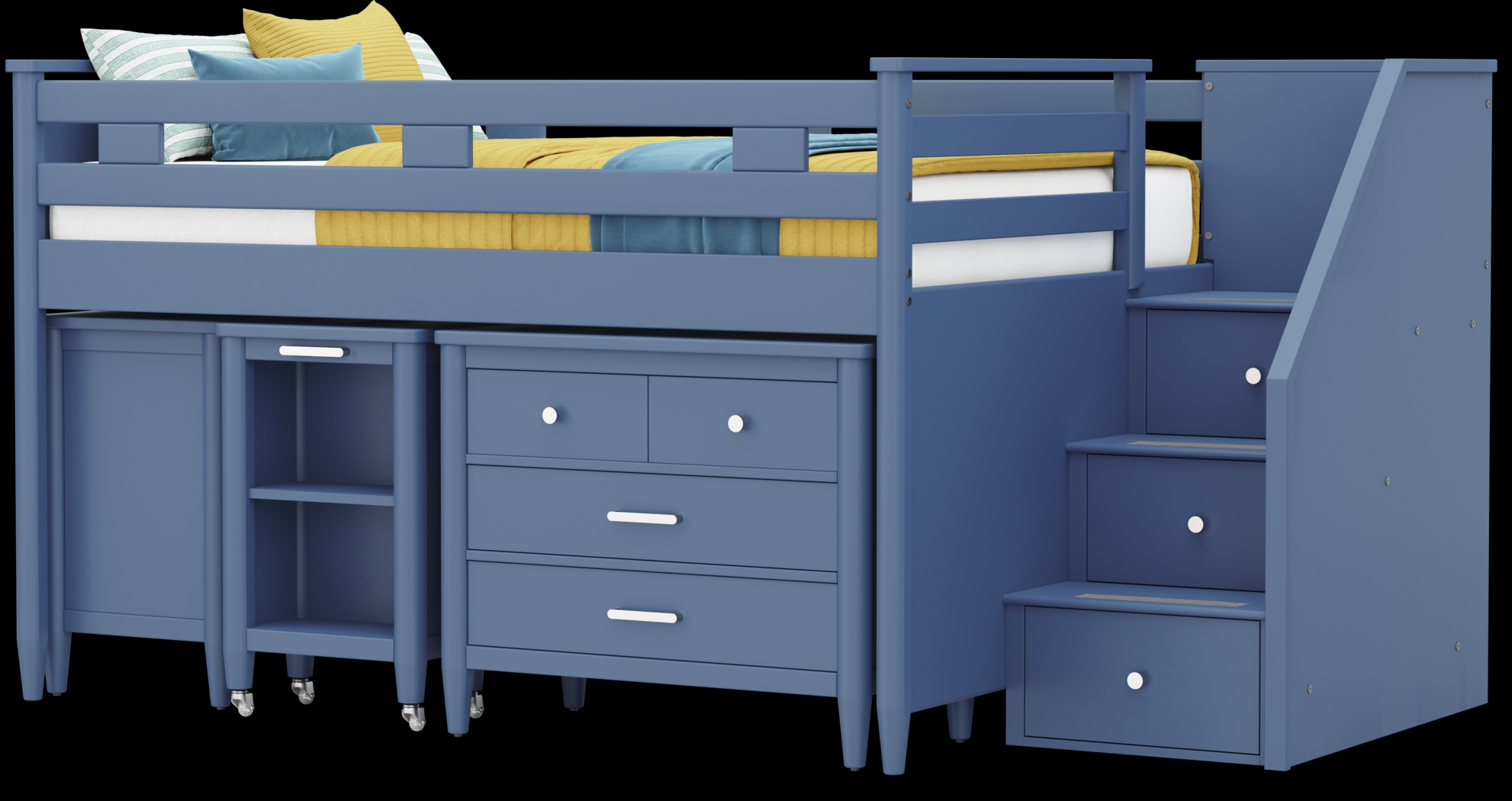 Kids Modern Colors Slate Blue Full Step Loft with Loft Chest, Bookcase and Desk - Thumbnail - Image 4