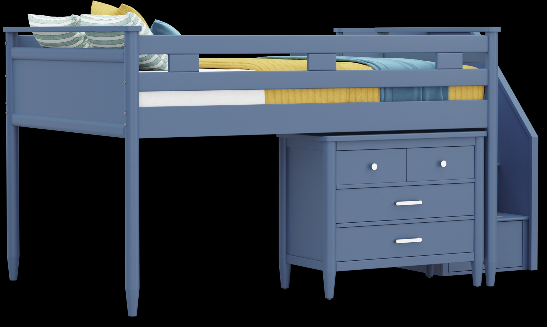Kids Modern Colors Slate Blue Full Step Loft with Loft Chest - Thumbnail - Image 1