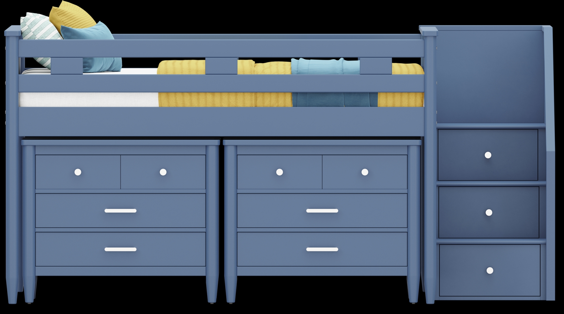 Kids Modern Colors Slate Blue Full Step Loft with Loft Chests - Thumbnail - Image 2