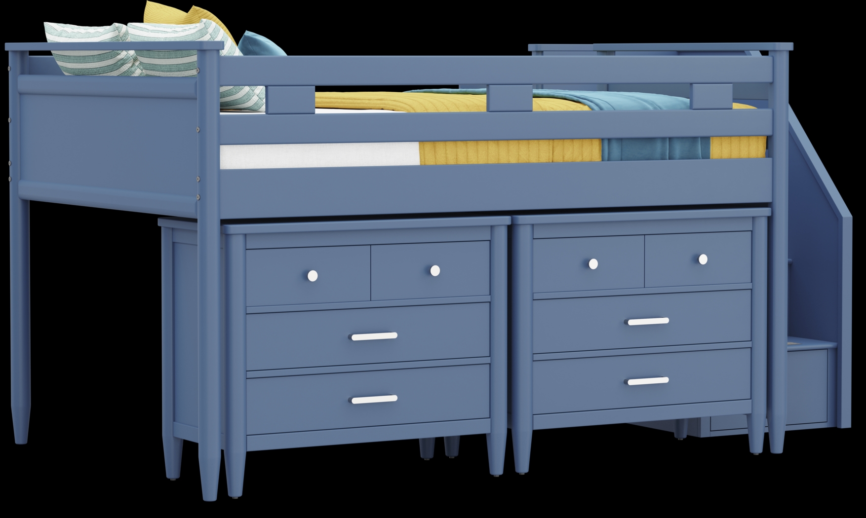 Kids Modern Colors Slate Blue Full Step Loft with Loft Chests - Thumbnail - Image 1