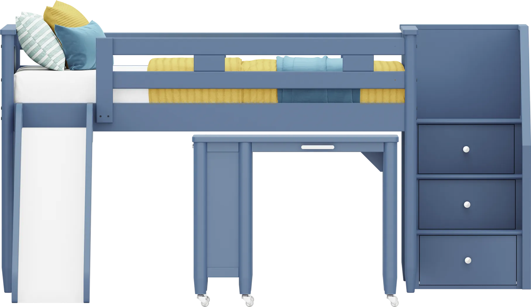 Kids Modern Colors Slate Blue Full Step Loft with Slide and Desk - Image 1