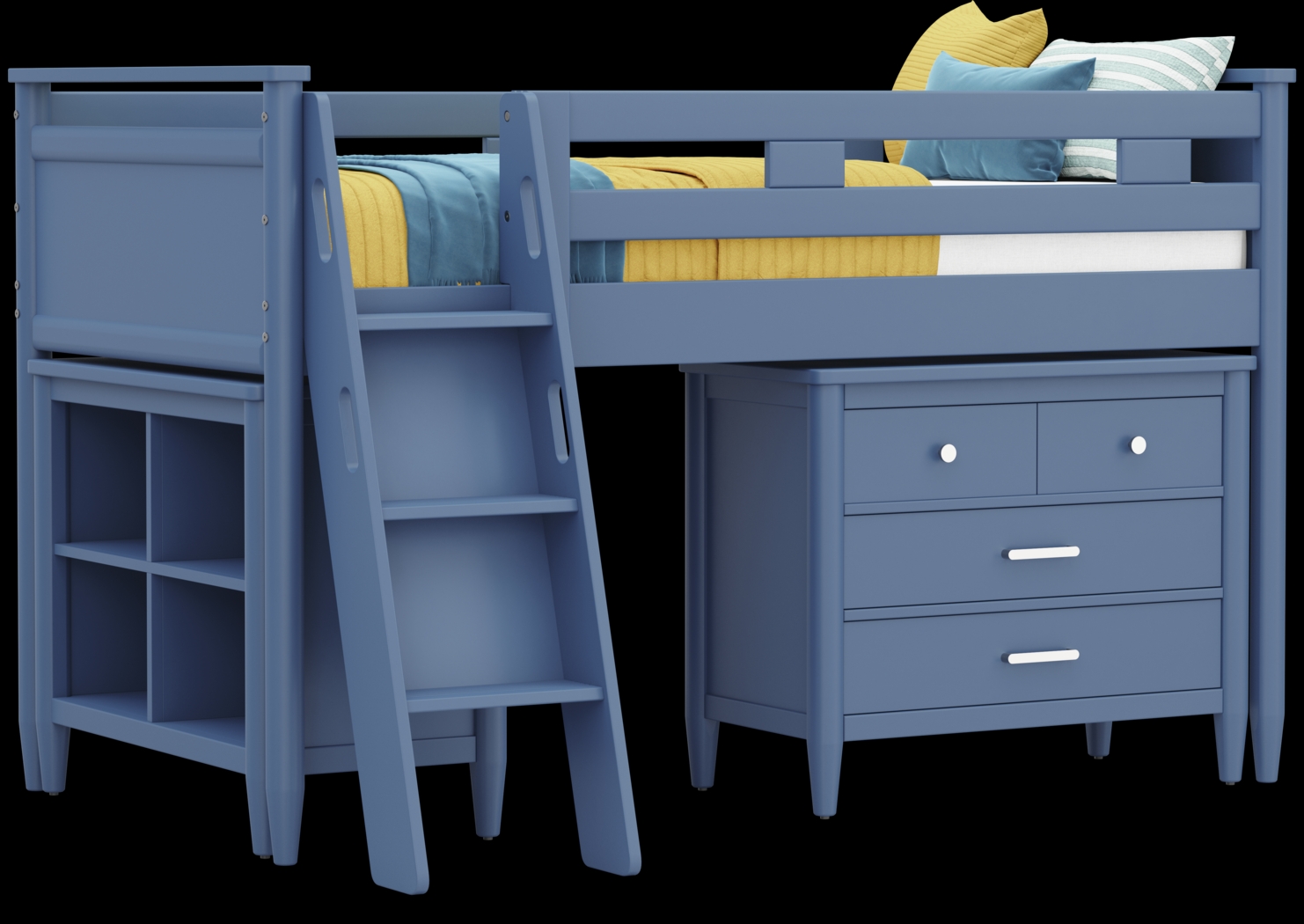 Kids Modern Colors Slate Blue Twin Loft with Loft Chest and Bookcase - Thumbnail - Image 1