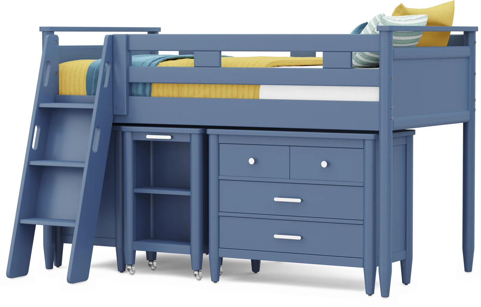 Kids Modern Colors Slate Blue Twin Loft with Loft Chest, Bookcase and Desk - Thumbnail - Image 4