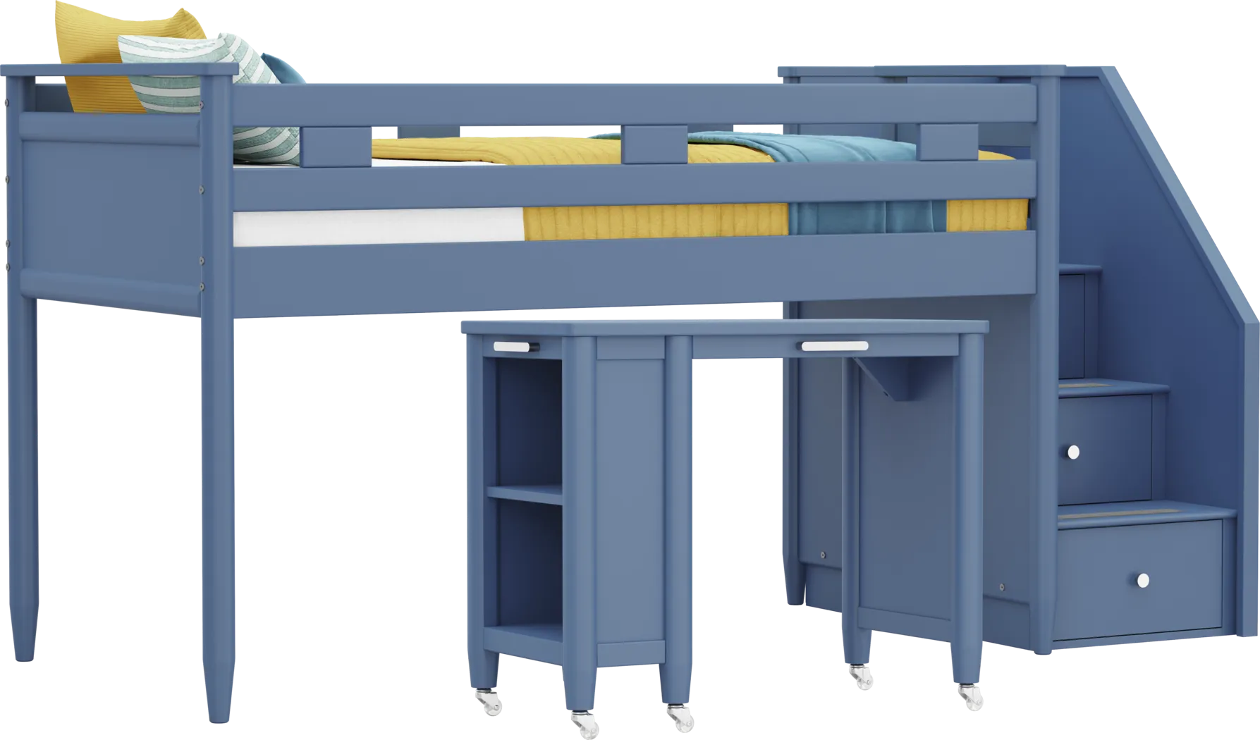 Kids Modern Colors Slate Blue Twin Step Loft with Desk - Thumbnail - Image 1