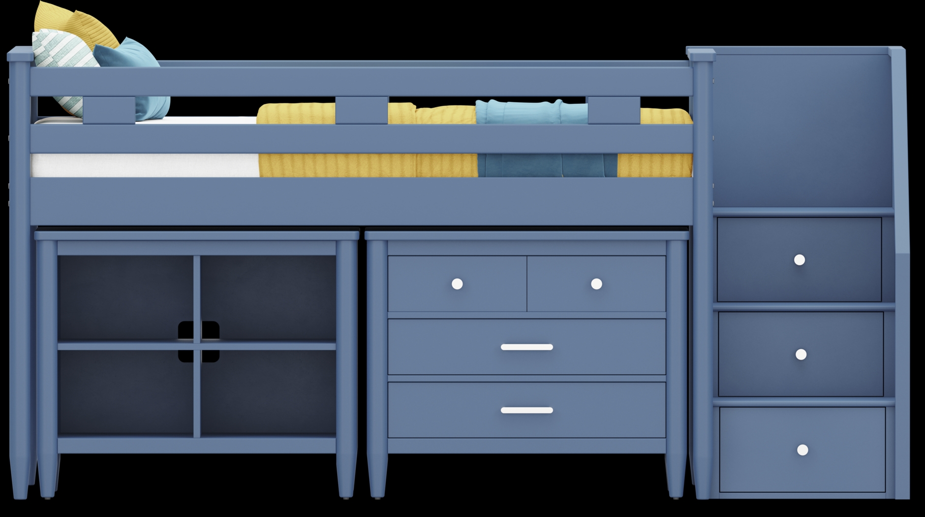 Kids Modern Colors Slate Blue Twin Step Loft with Loft Chest and Bookcase - Thumbnail - Image 3