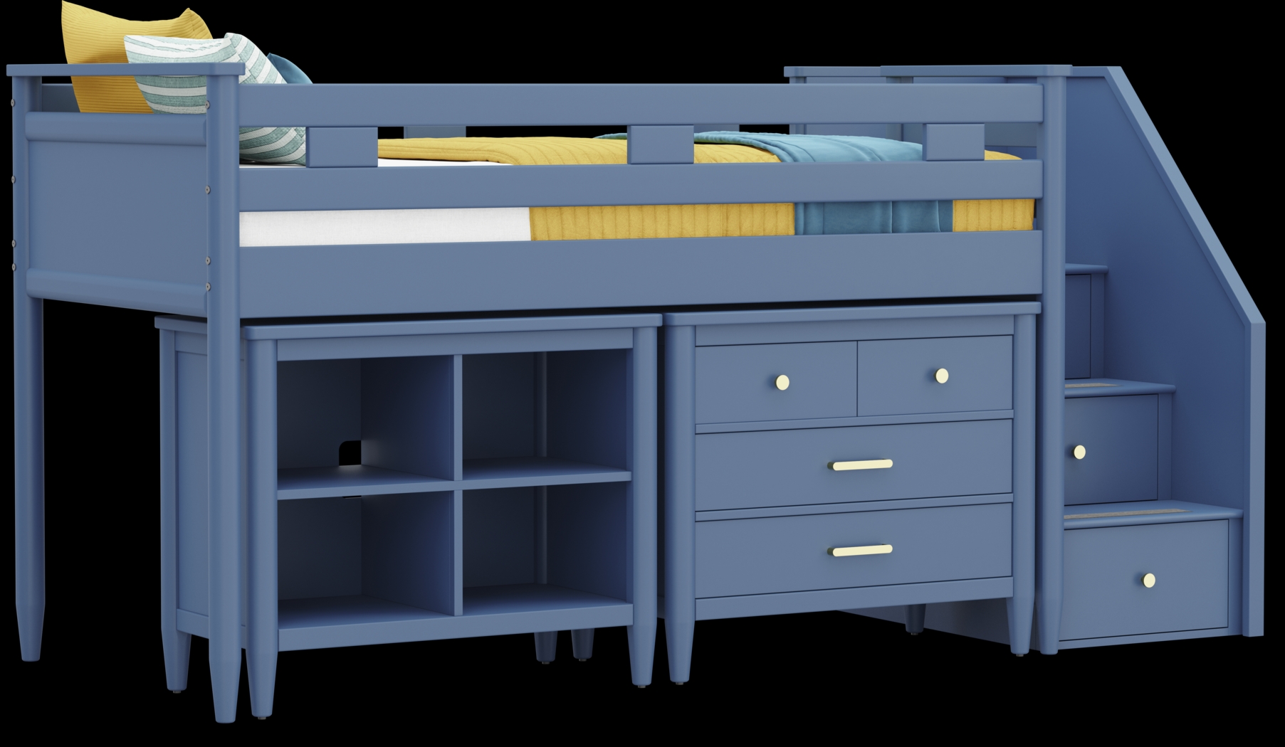 Kids Modern Colors Slate Blue Twin Step Loft with Loft Chest and Bookcase - Thumbnail - Image 4