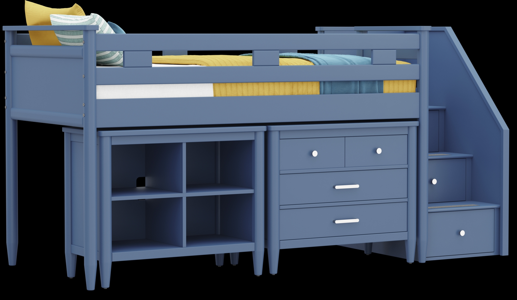 Kids Modern Colors Slate Blue Twin Step Loft with Loft Chest and Bookcase - Thumbnail - Image 1