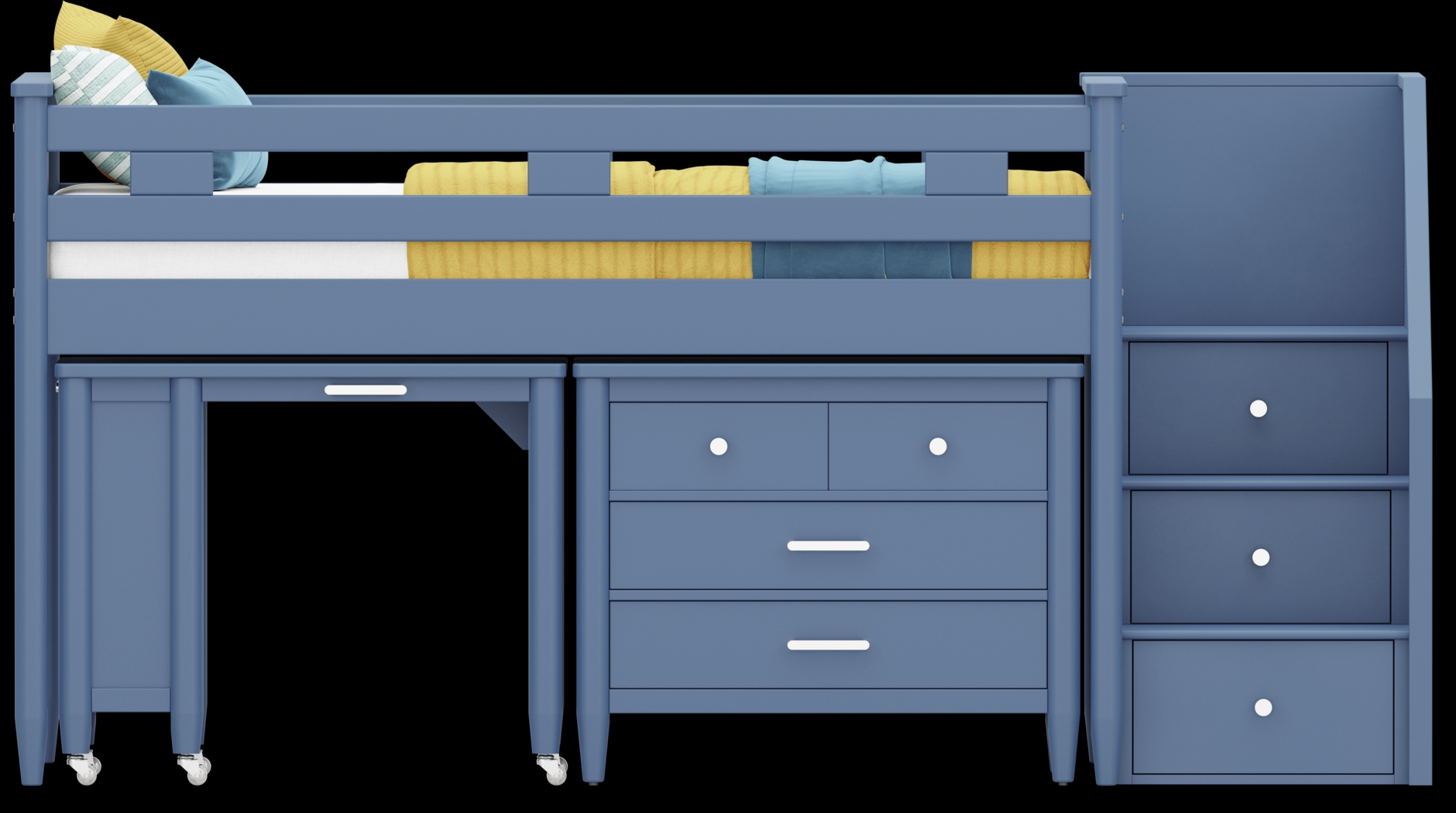 Kids Modern Colors Slate Blue Twin Step Loft with Loft Chest and Desk - Thumbnail - Image 3