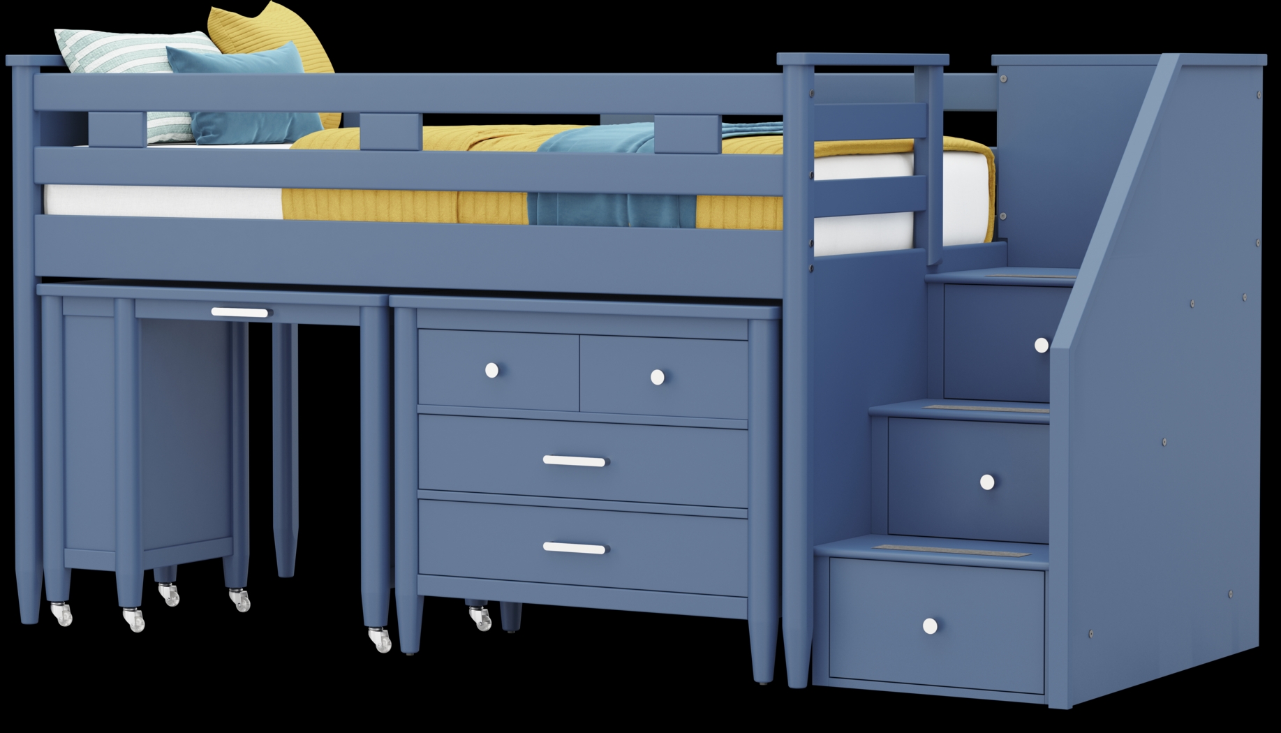 Kids Modern Colors Slate Blue Twin Step Loft with Loft Chest and Desk - Thumbnail - Image 4