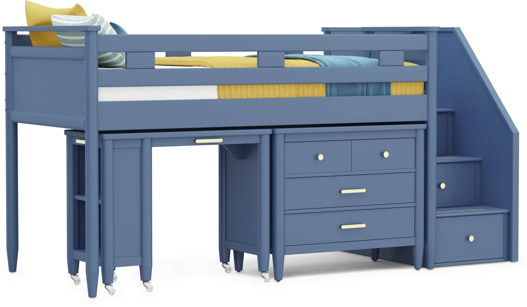 Kids Modern Colors Slate Blue Twin Step Loft with Loft Chest and Desk - Image 5