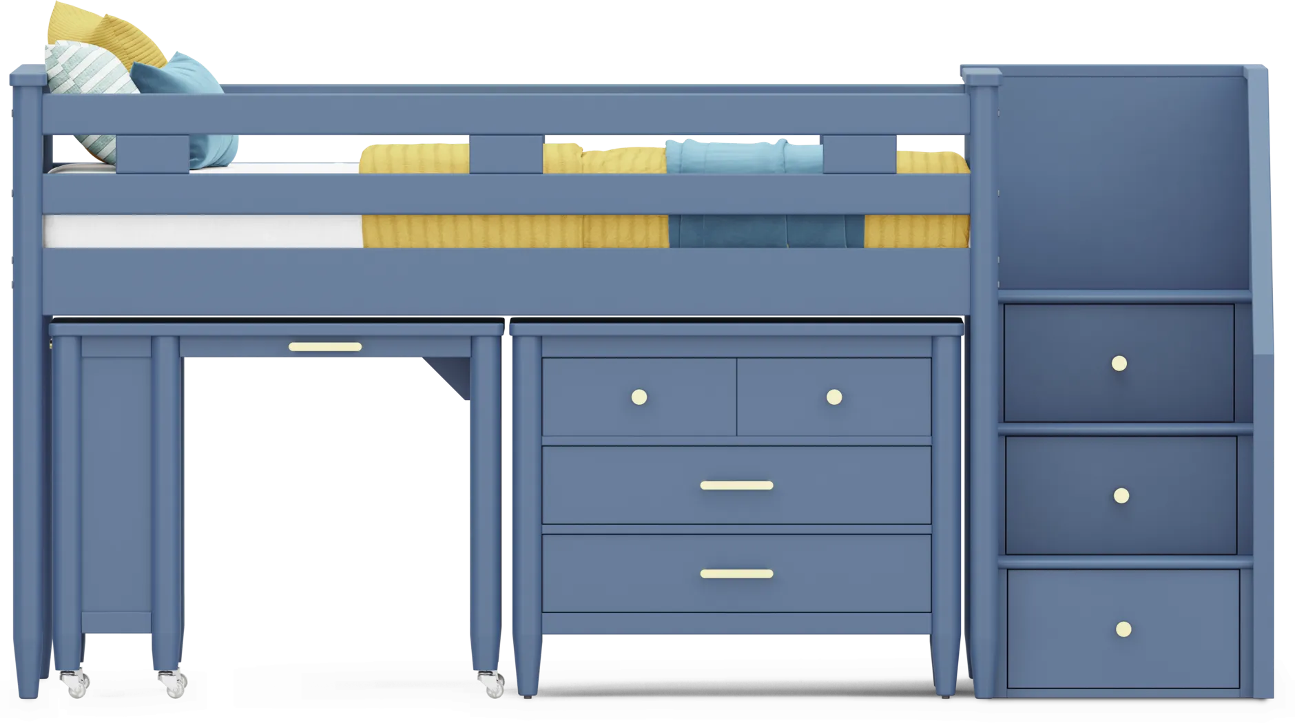 Kids Modern Colors Slate Blue Twin Step Loft with Loft Chest and Desk - Image 6