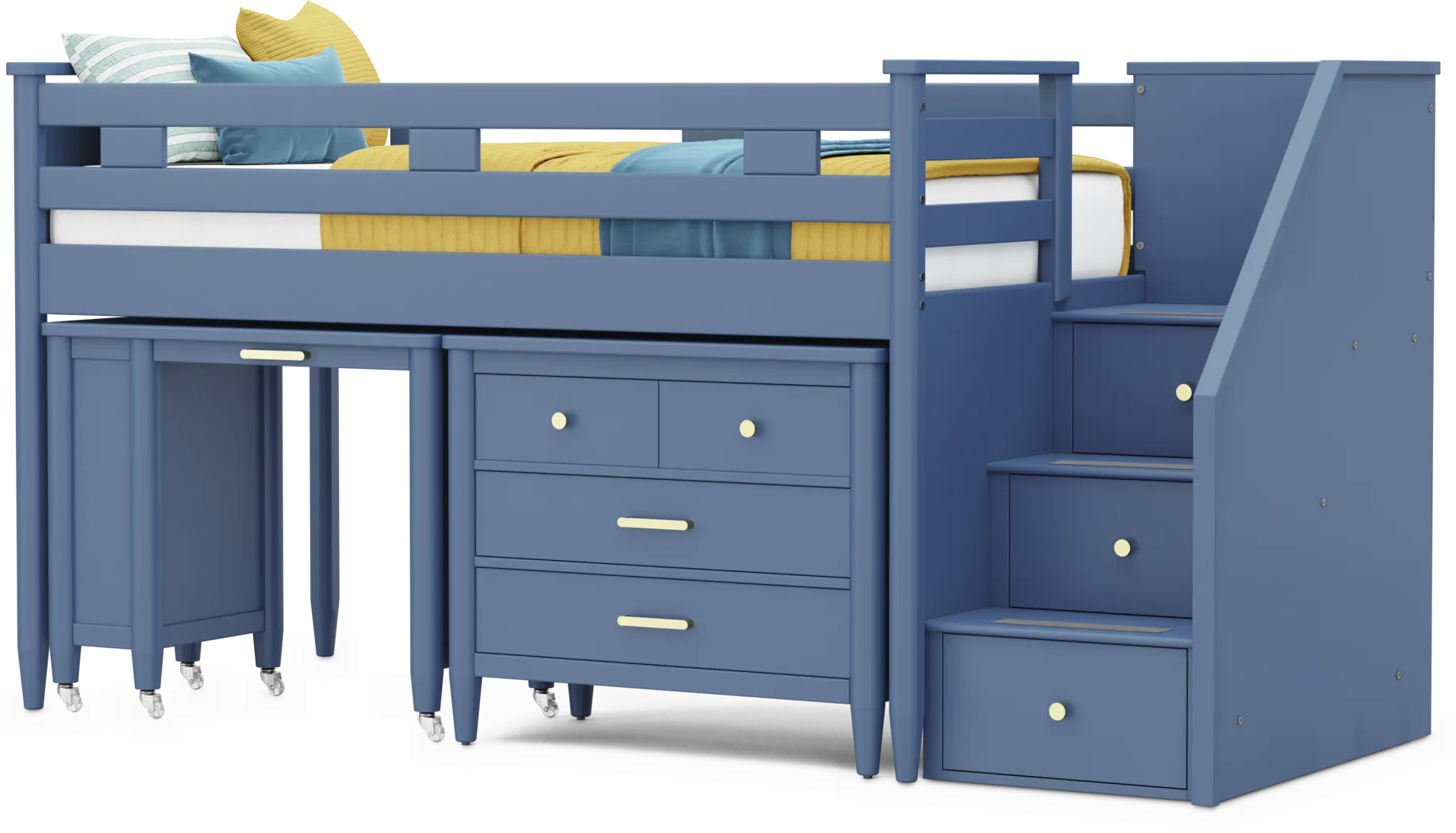 Kids Modern Colors Slate Blue Twin Step Loft with Loft Chest and Desk - Image 7