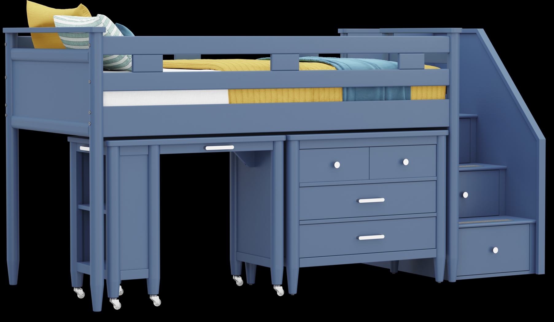 Kids Modern Colors Slate Blue Twin Step Loft with Loft Chest and Desk - Thumbnail - Image 1