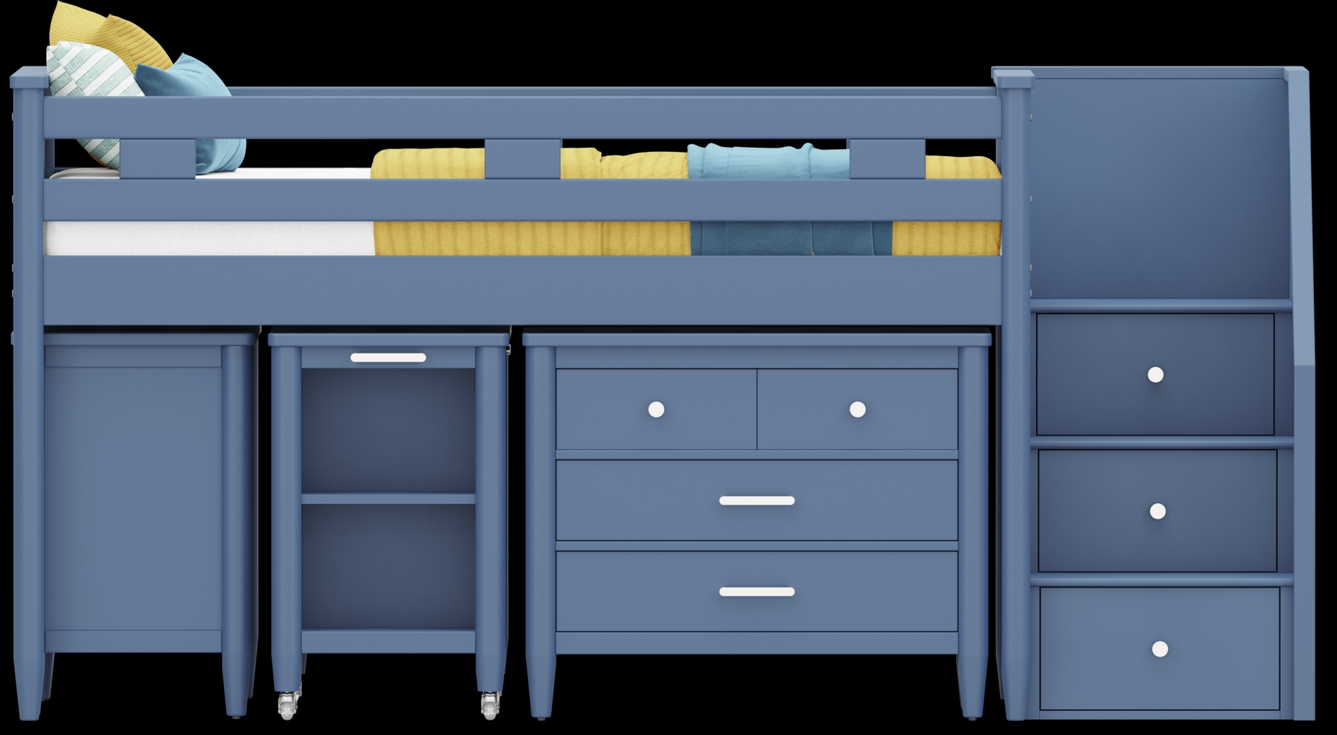 Kids Modern Colors Slate Blue Twin Step Loft with Loft Chest, Bookcase and Desk - Thumbnail - Image 3