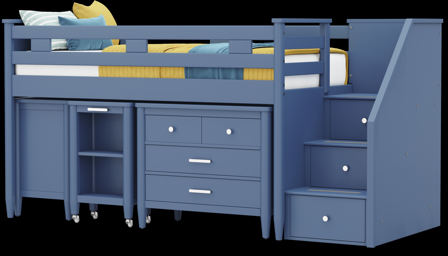 Kids Modern Colors Slate Blue Twin Step Loft with Loft Chest, Bookcase and Desk - Thumbnail - Image 4