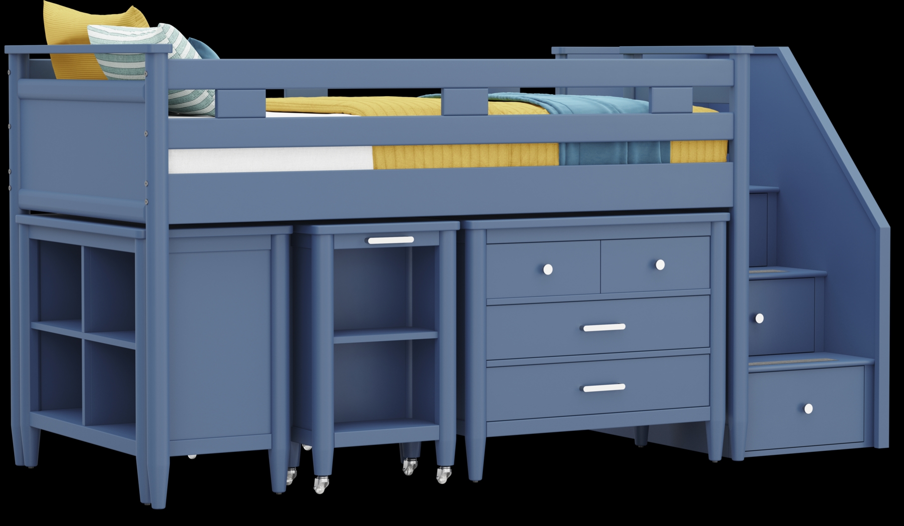 Kids Modern Colors Slate Blue Twin Step Loft with Loft Chest, Bookcase and Desk - Thumbnail - Image 1