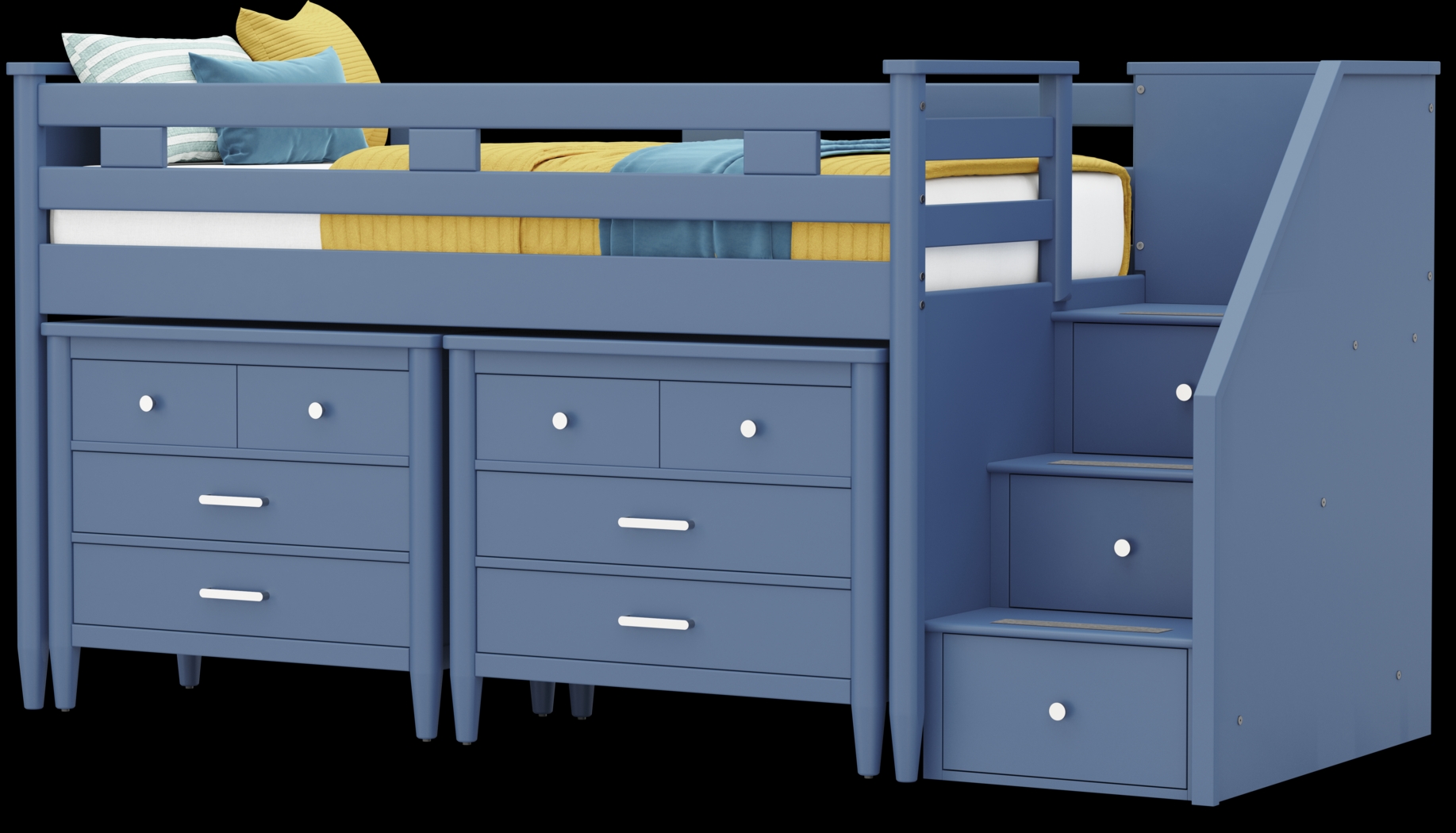 Kids Modern Colors Slate Blue Twin Step Loft with Loft Chests - Thumbnail - Image 3