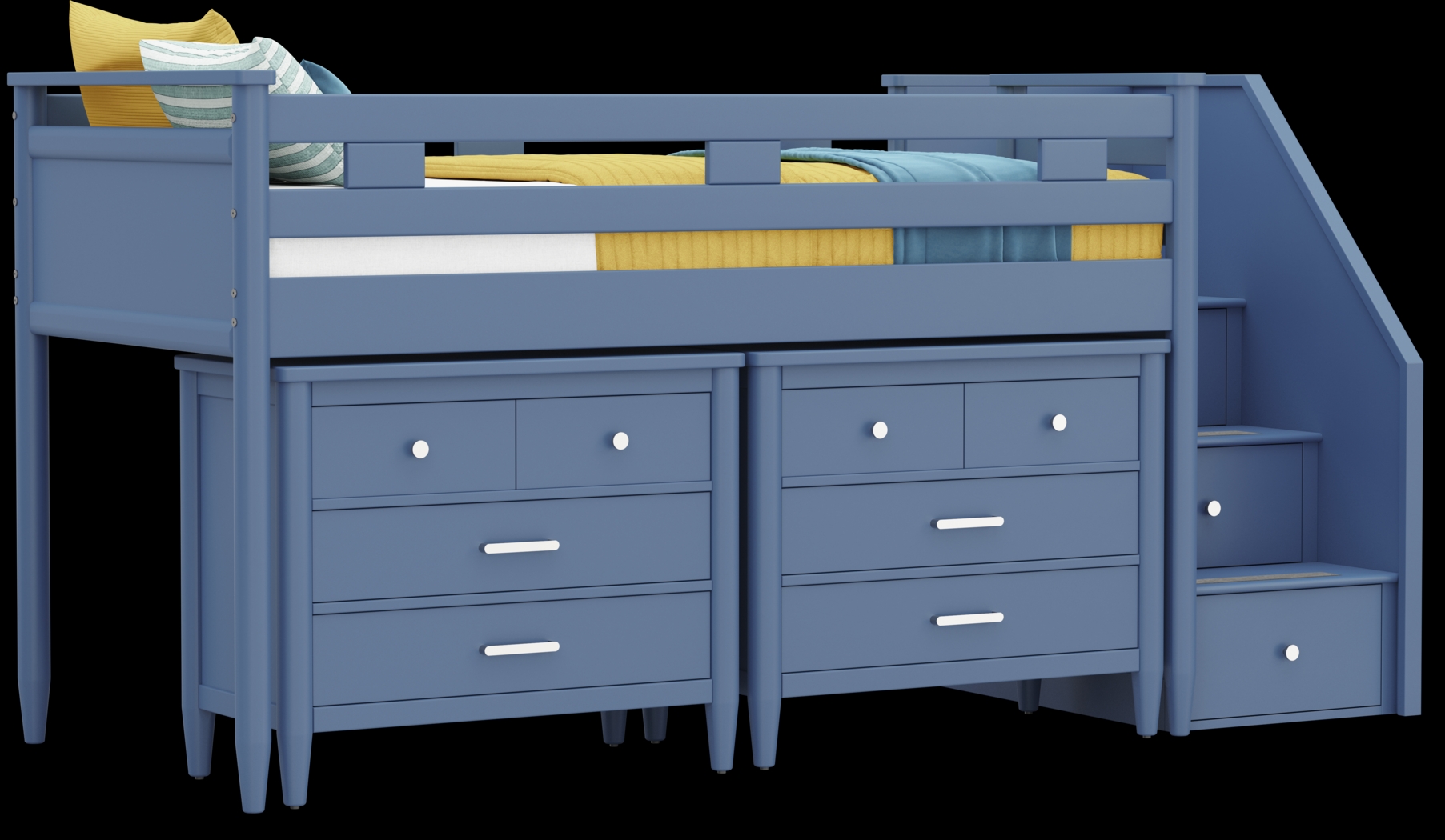 Kids Modern Colors Slate Blue Twin Step Loft with Loft Chests - Thumbnail - Image 1