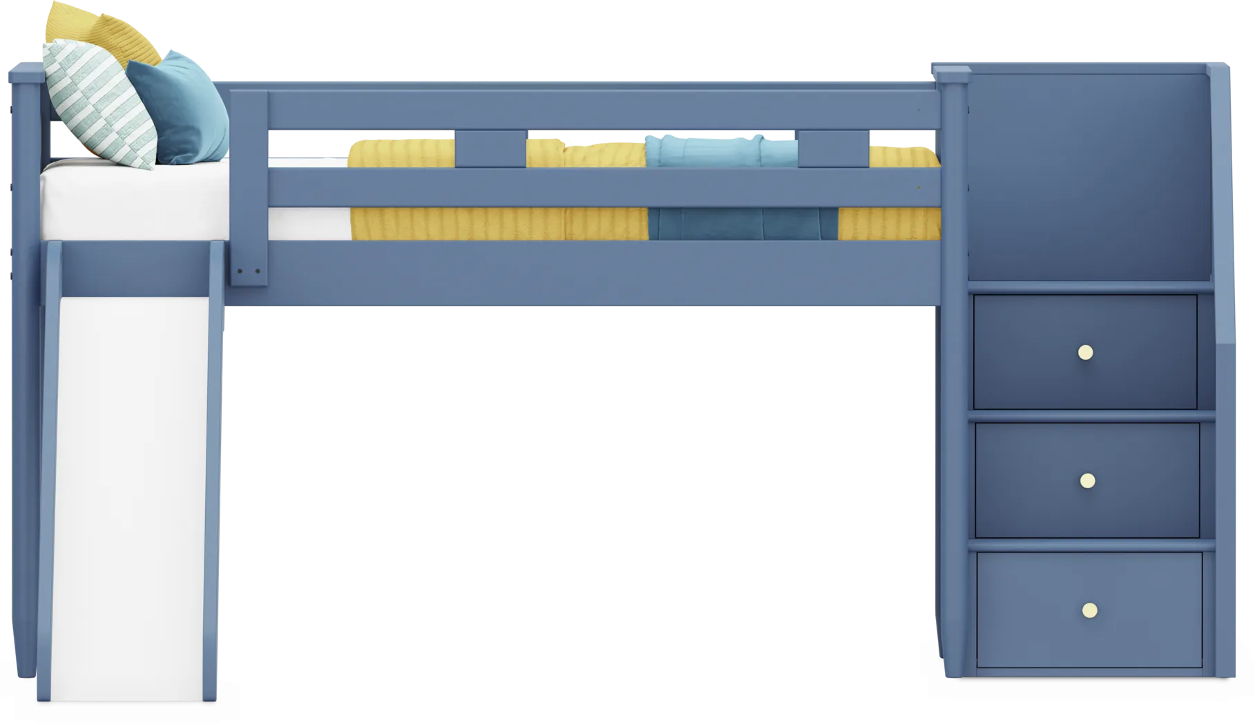 Kids Modern Colors Slate Blue Twin Step Loft with Slide - Thumbnail - Image 2