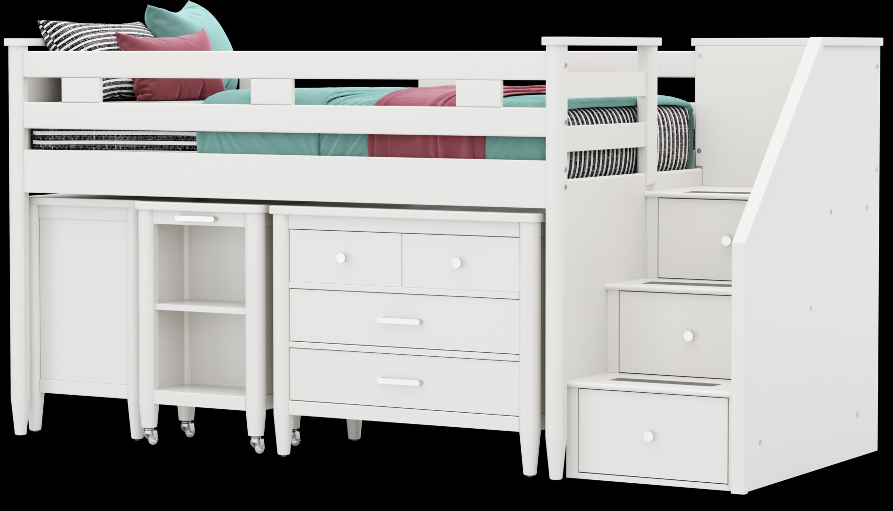 Kids Modern Colors White Twin Step Loft with Loft Chest, Bookcase and Desk - Thumbnail - Image 4