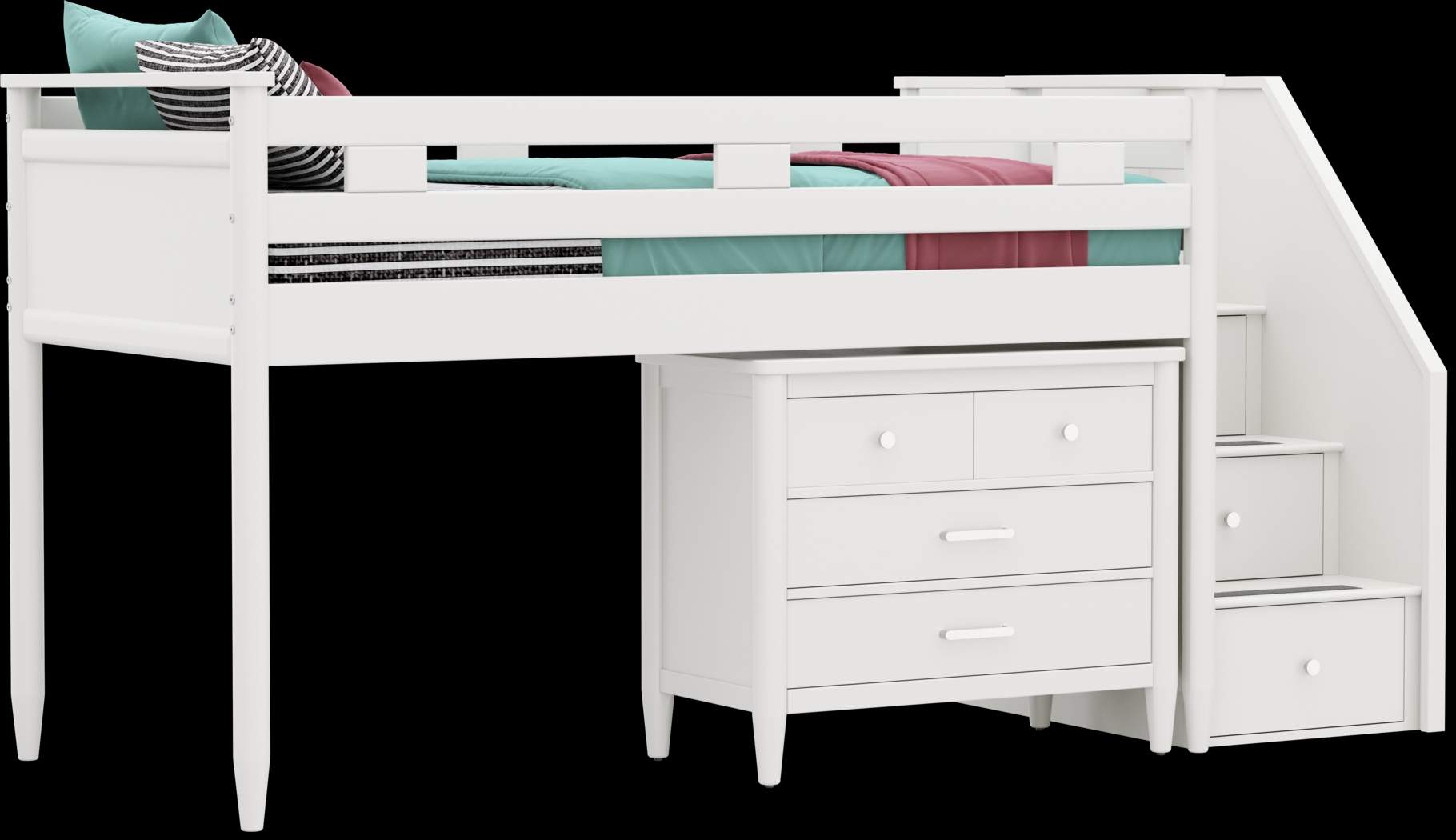Kids Modern Colors White Twin Step Loft with Loft Chest - Thumbnail - Image 1