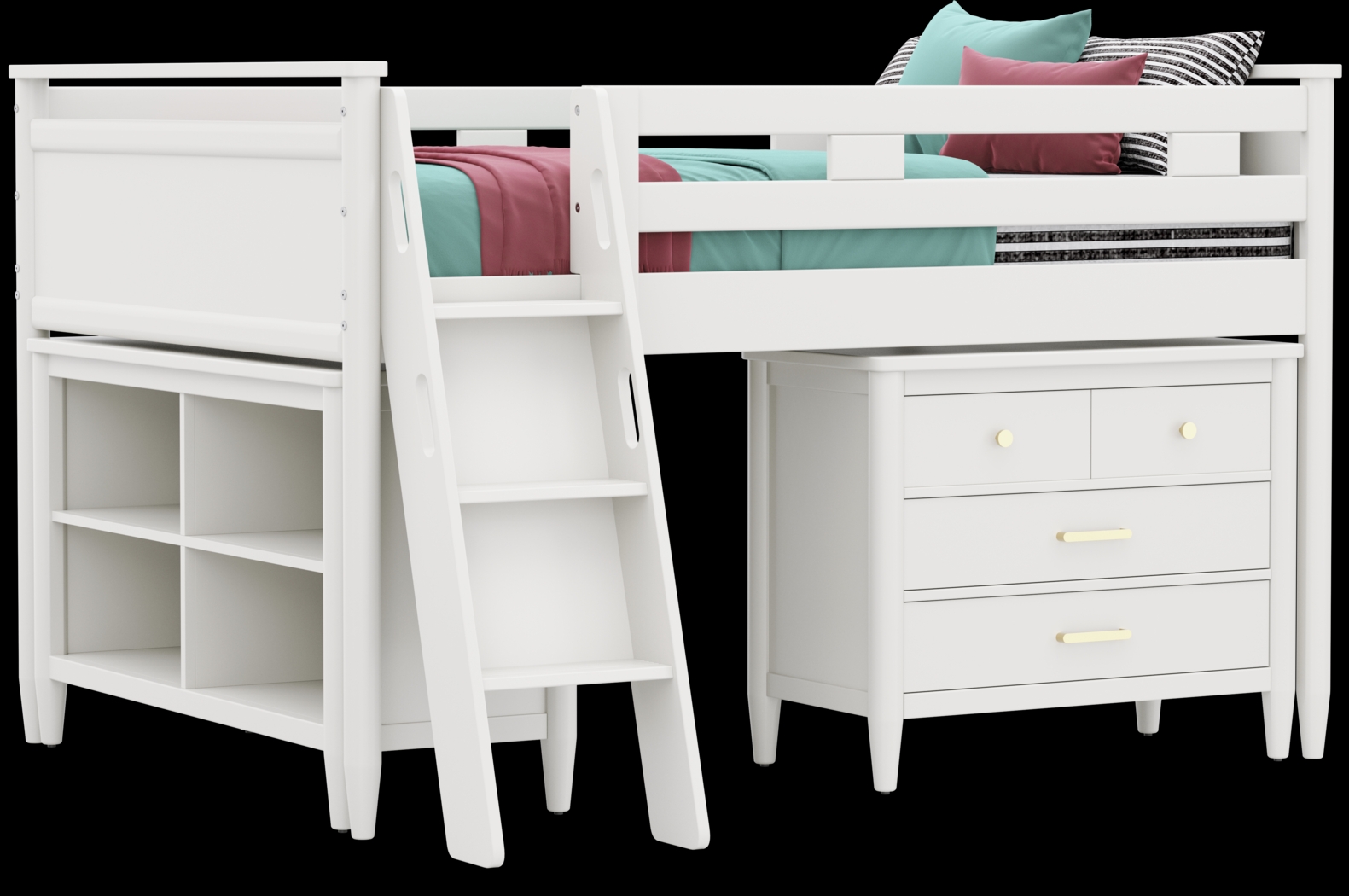 Kids Modern Colors White Full Loft with Loft Chest and Bookcase - Thumbnail - Image 2