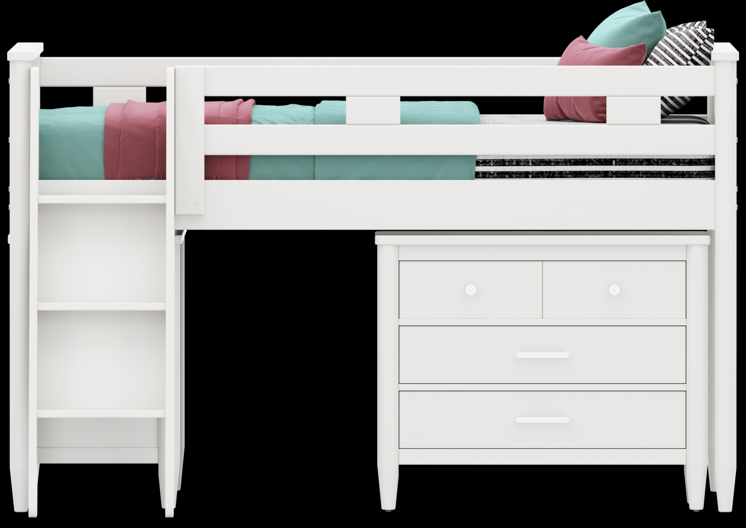Kids Modern Colors White Full Loft with Loft Chest and Bookcase - Thumbnail - Image 1