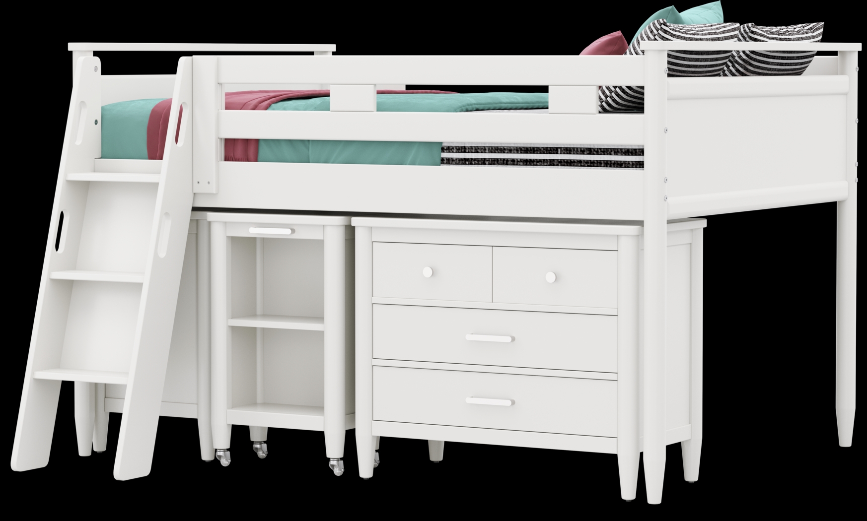 Kids Modern Colors White Full Loft with Loft Chest, Bookcase and Desk - Thumbnail - Image 3