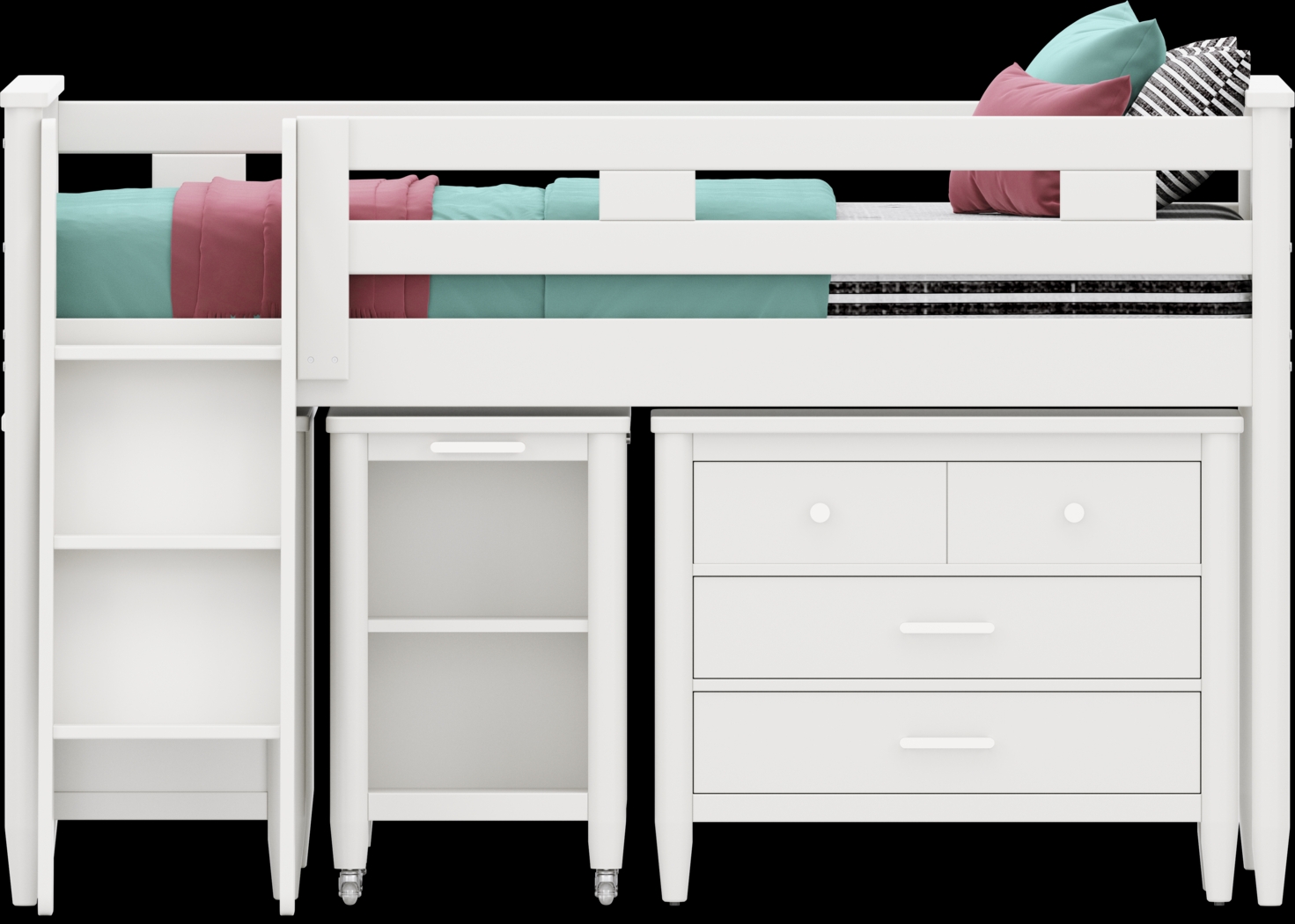 Kids Modern Colors White Full Loft with Loft Chest, Bookcase and Desk - Thumbnail - Image 1