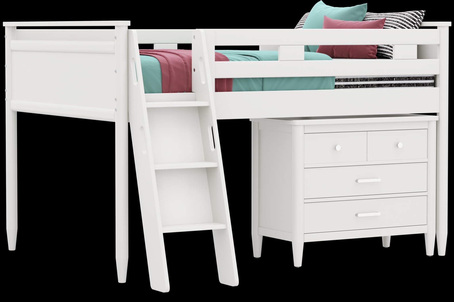 Kids Modern Colors White Full Loft with Loft Chest - Thumbnail - Image 1