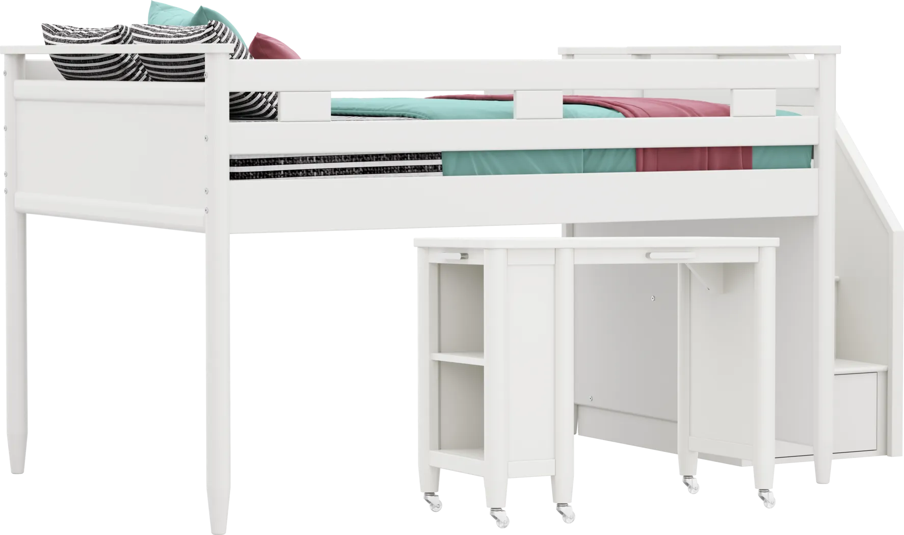 Kids Modern Colors White Full Step Loft with Desk - Thumbnail - Image 1