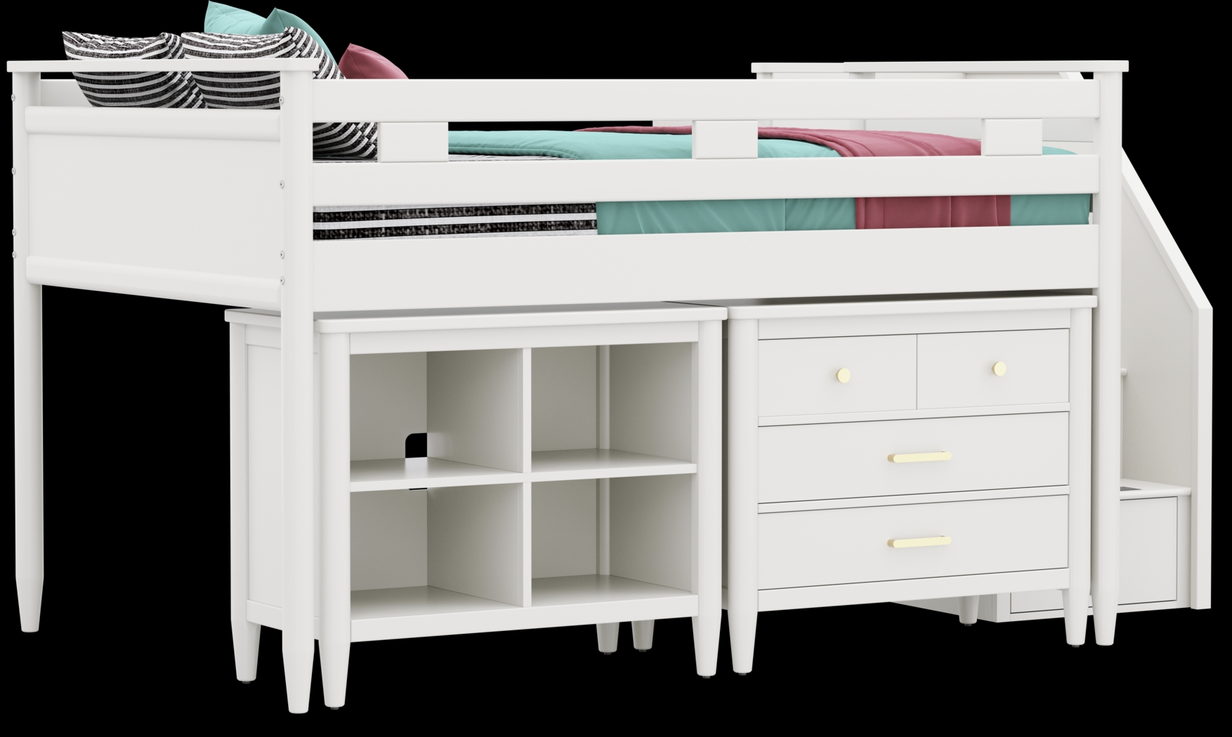 Kids Modern Colors White Full Step Loft with Loft Chest and Bookcase - Thumbnail - Image 3