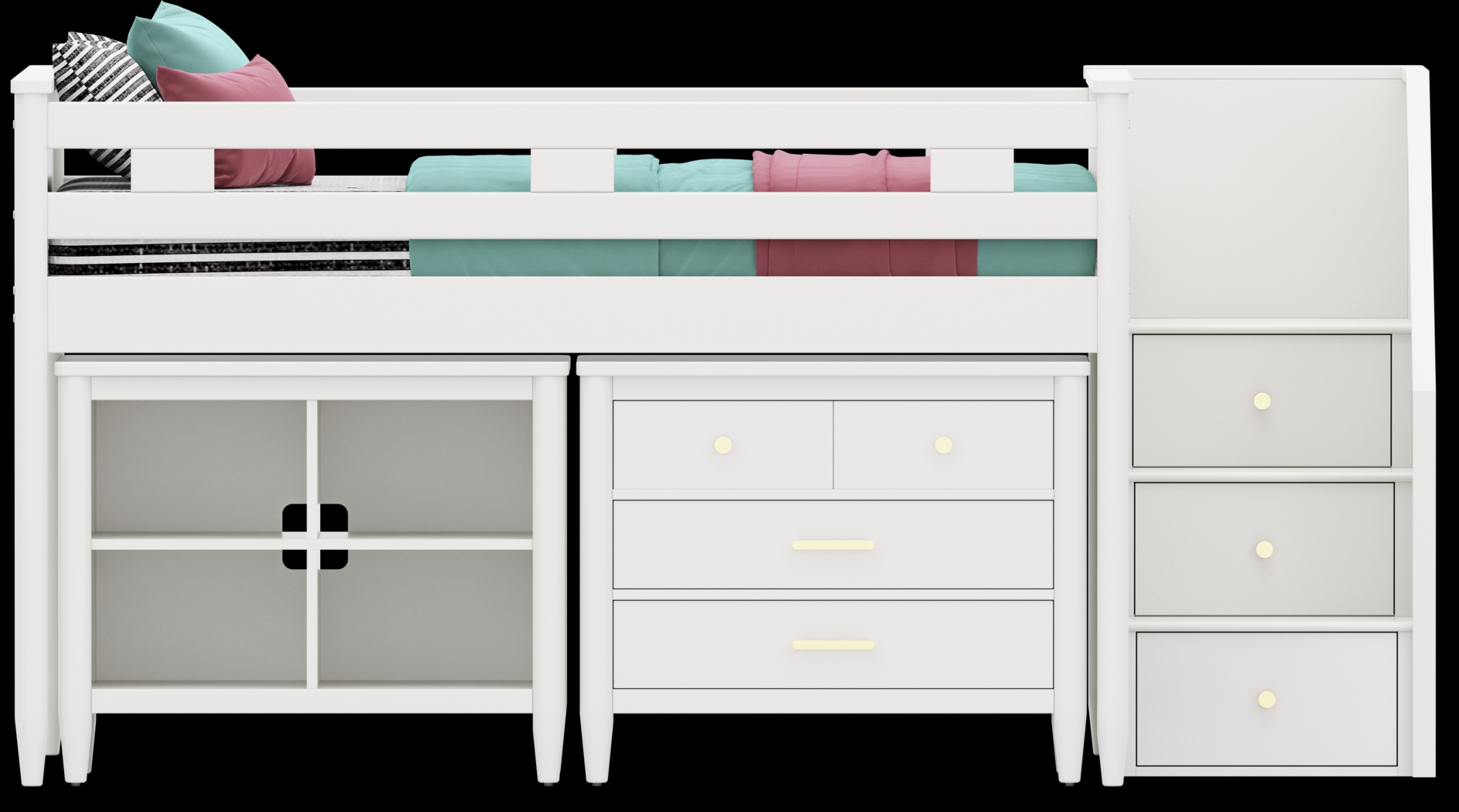 Kids Modern Colors White Full Step Loft with Loft Chest and Bookcase - Thumbnail - Image 4