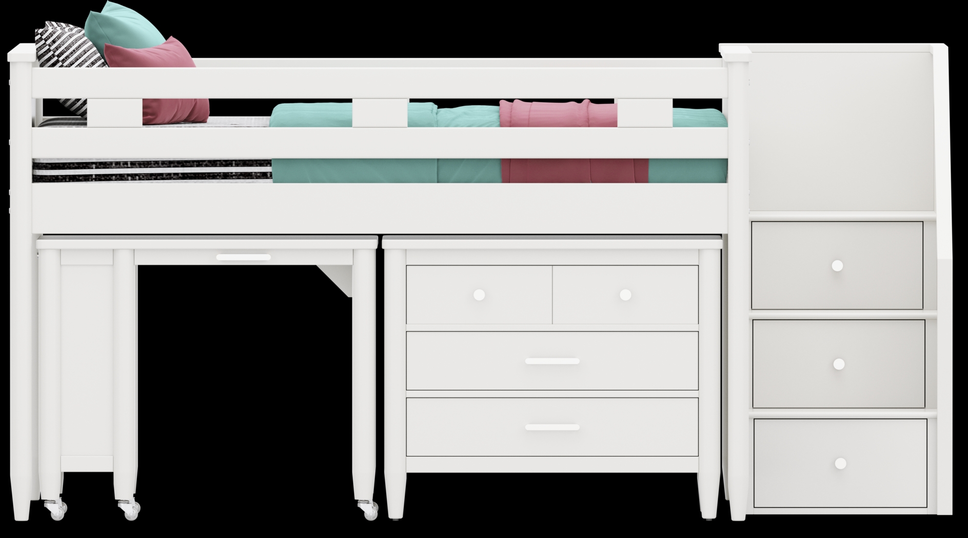 Kids Modern Colors White Full Step Loft with Loft Chest and Desk - Thumbnail - Image 3