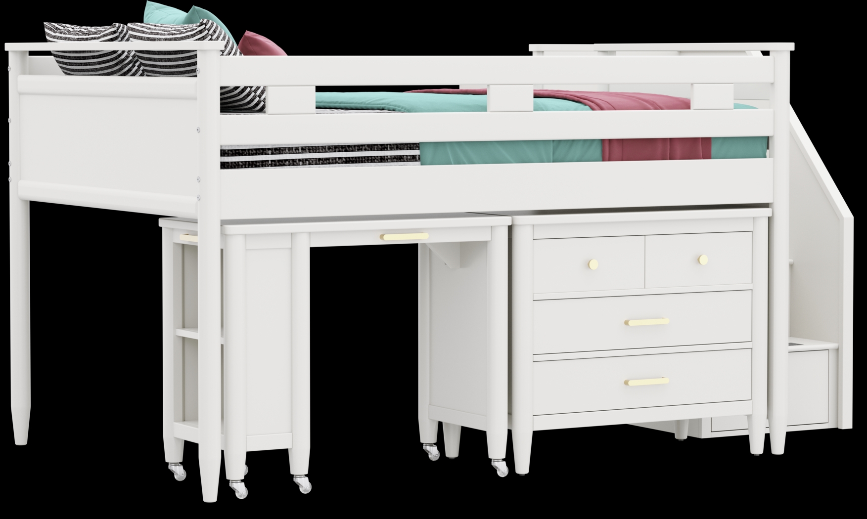 Kids Modern Colors White Full Step Loft with Loft Chest and Desk - Thumbnail - Image 4