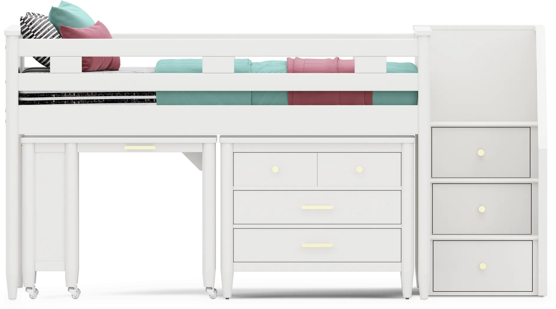 Kids Modern Colors White Full Step Loft with Loft Chest and Desk - Image 5