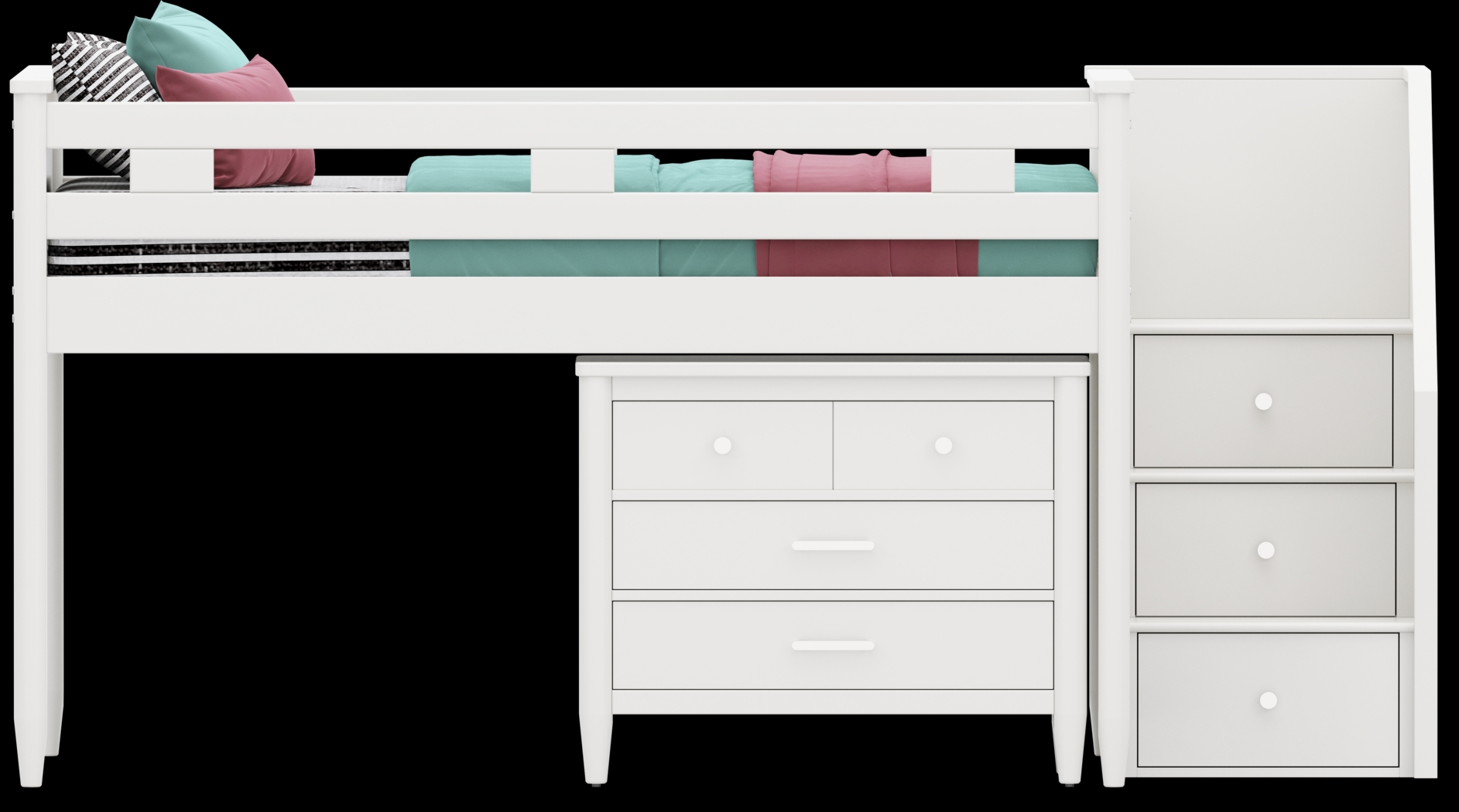 Kids Modern Colors White Full Step Loft with Loft Chest - Thumbnail - Image 3