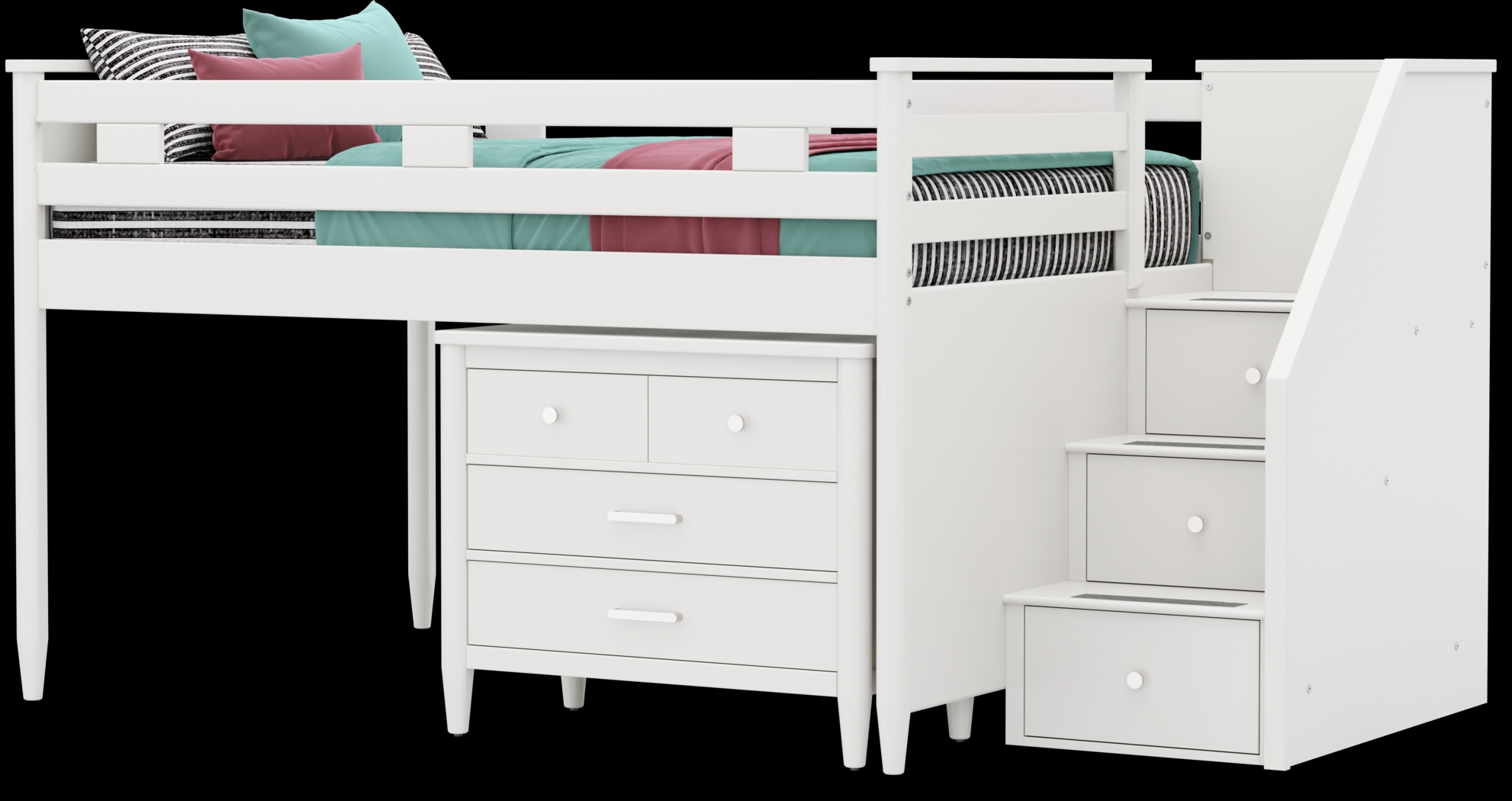 Kids Modern Colors White Full Step Loft with Loft Chest - Thumbnail - Image 4