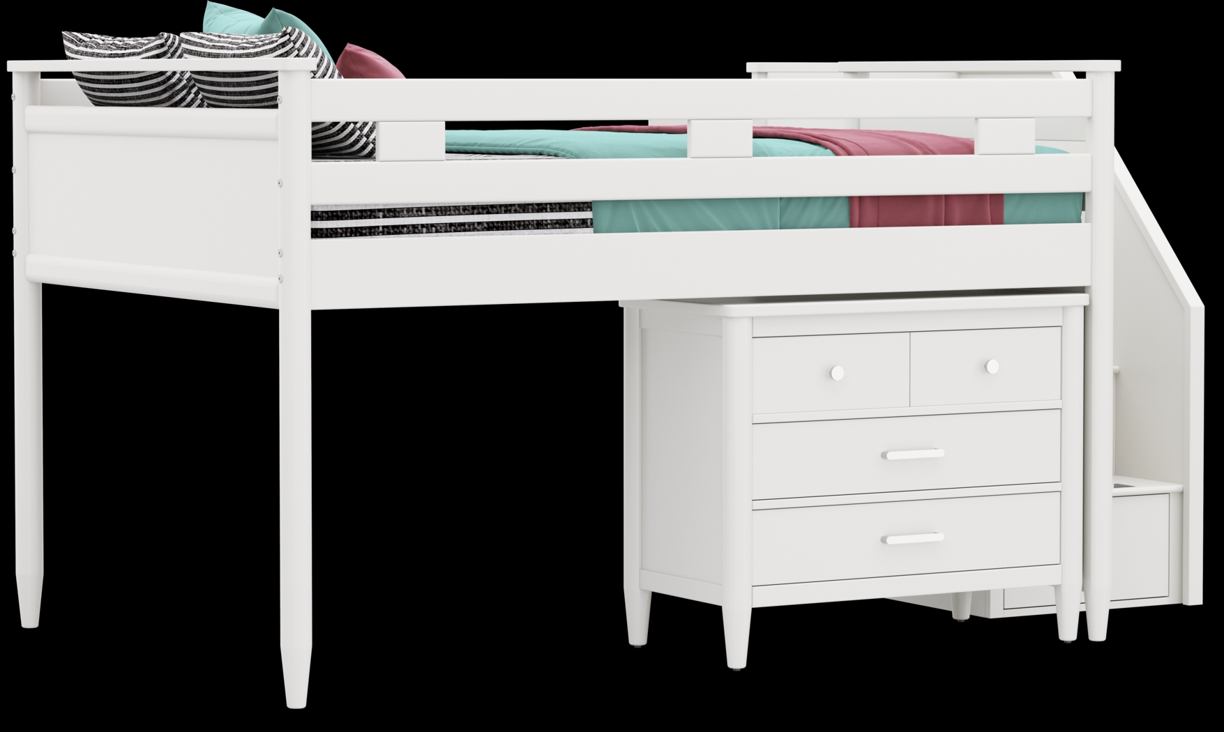 Kids Modern Colors White Full Step Loft with Loft Chest - Thumbnail - Image 1