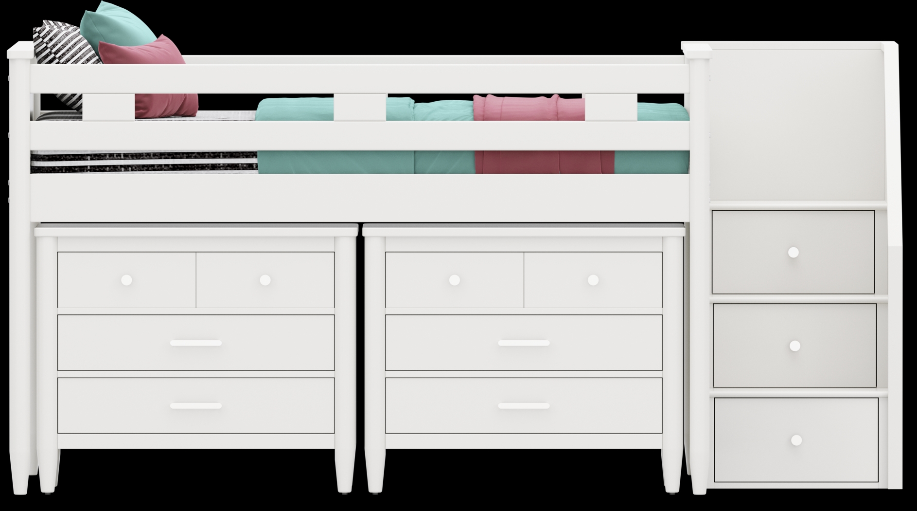 Kids Modern Colors White Full Step Loft with Loft Chests - Thumbnail - Image 3