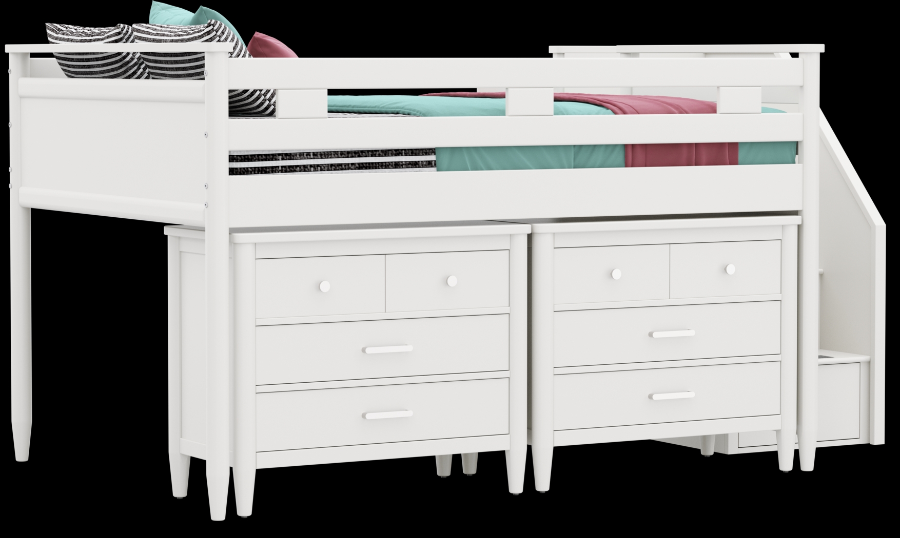 Kids Modern Colors White Full Step Loft with Loft Chests - Thumbnail - Image 1